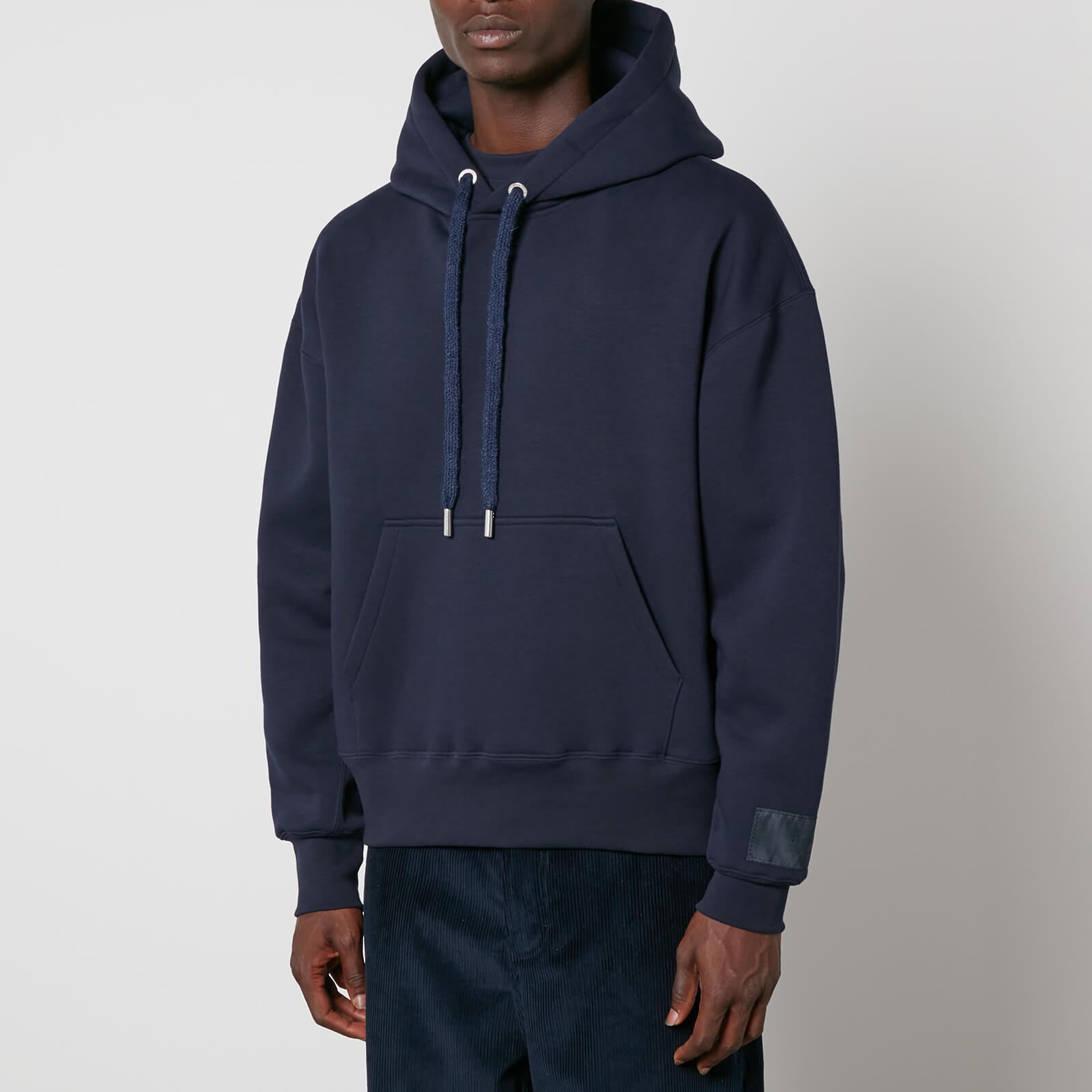 AMI Tonal Logo Cotton-Jersey Hoodie - L
