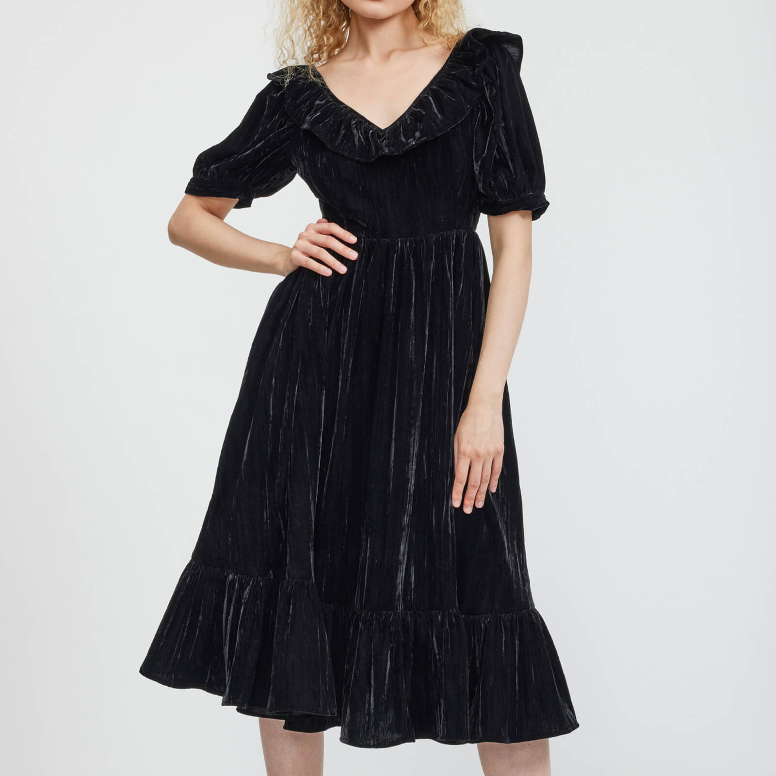 Batsheva Ruffle May Crushed Velvet Dress - US 6/UK 10