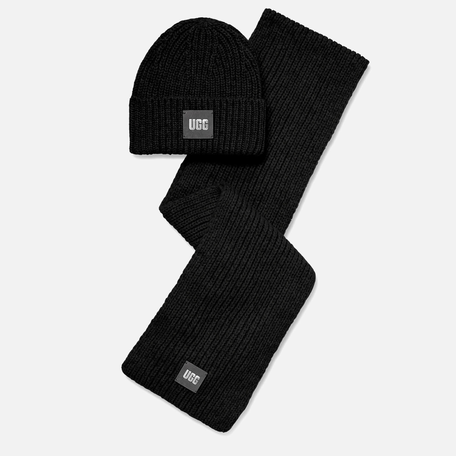 UGG Women's Airy Chunky Knit Hat And Scarf Gift Set - Black