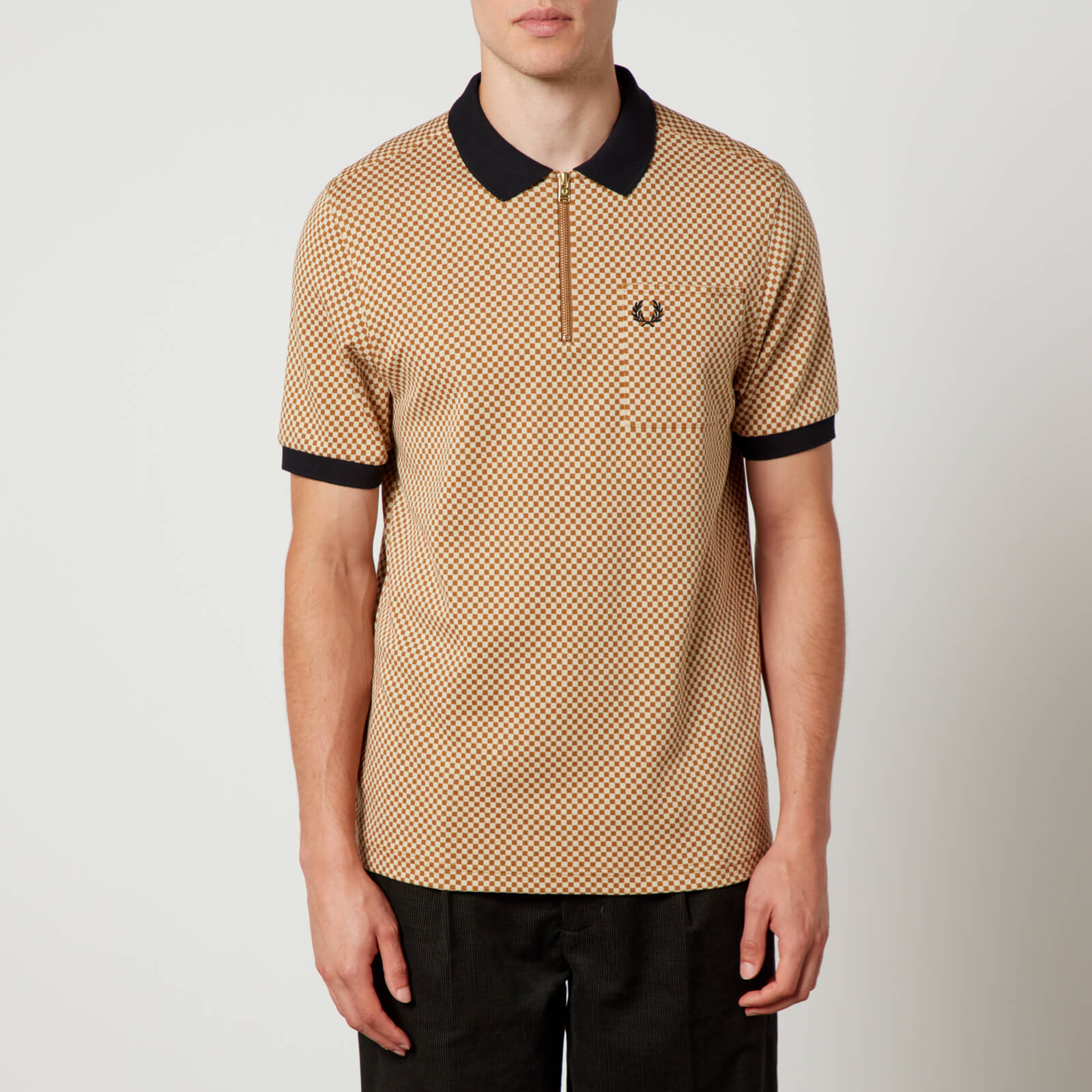 Fred Perry Men's Micro Chequerboard Polo Shirt - Oatmeal/Dark Caramel - L