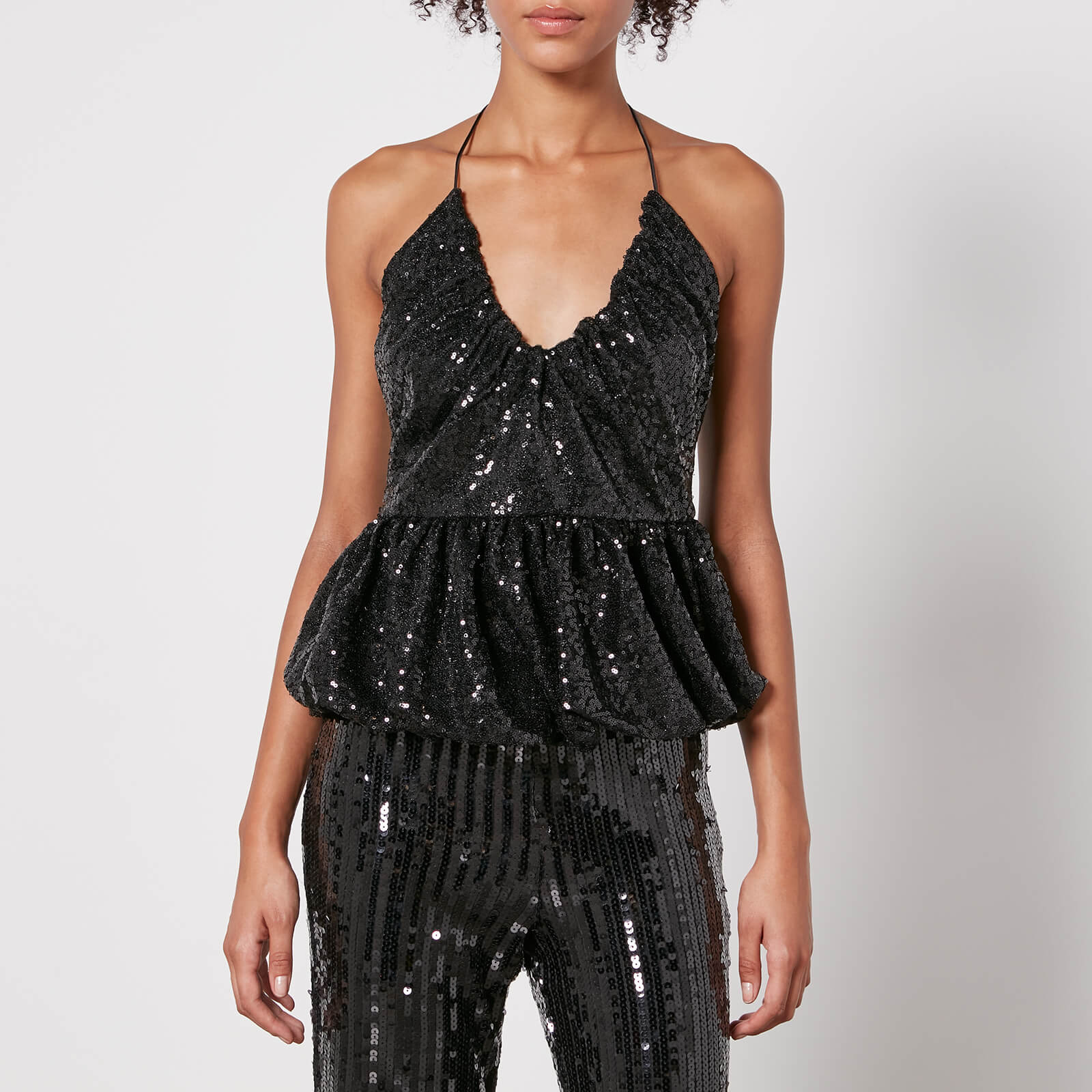 ROTATE Birger Christensen Sequinned Mesh Halterneck Top - DK 38/UK 10