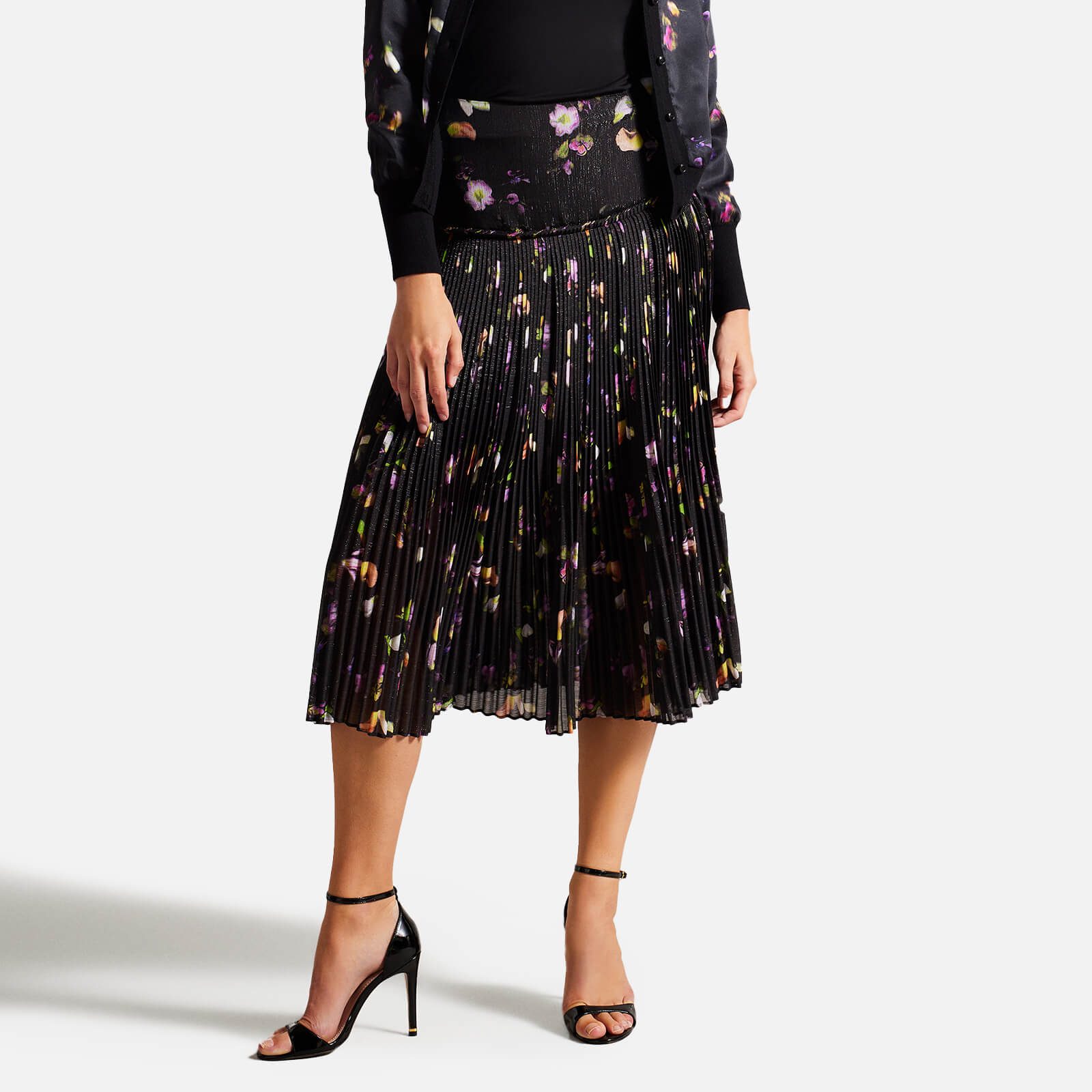 ted baker tereysa floral pleated jersey skirt - uk 16