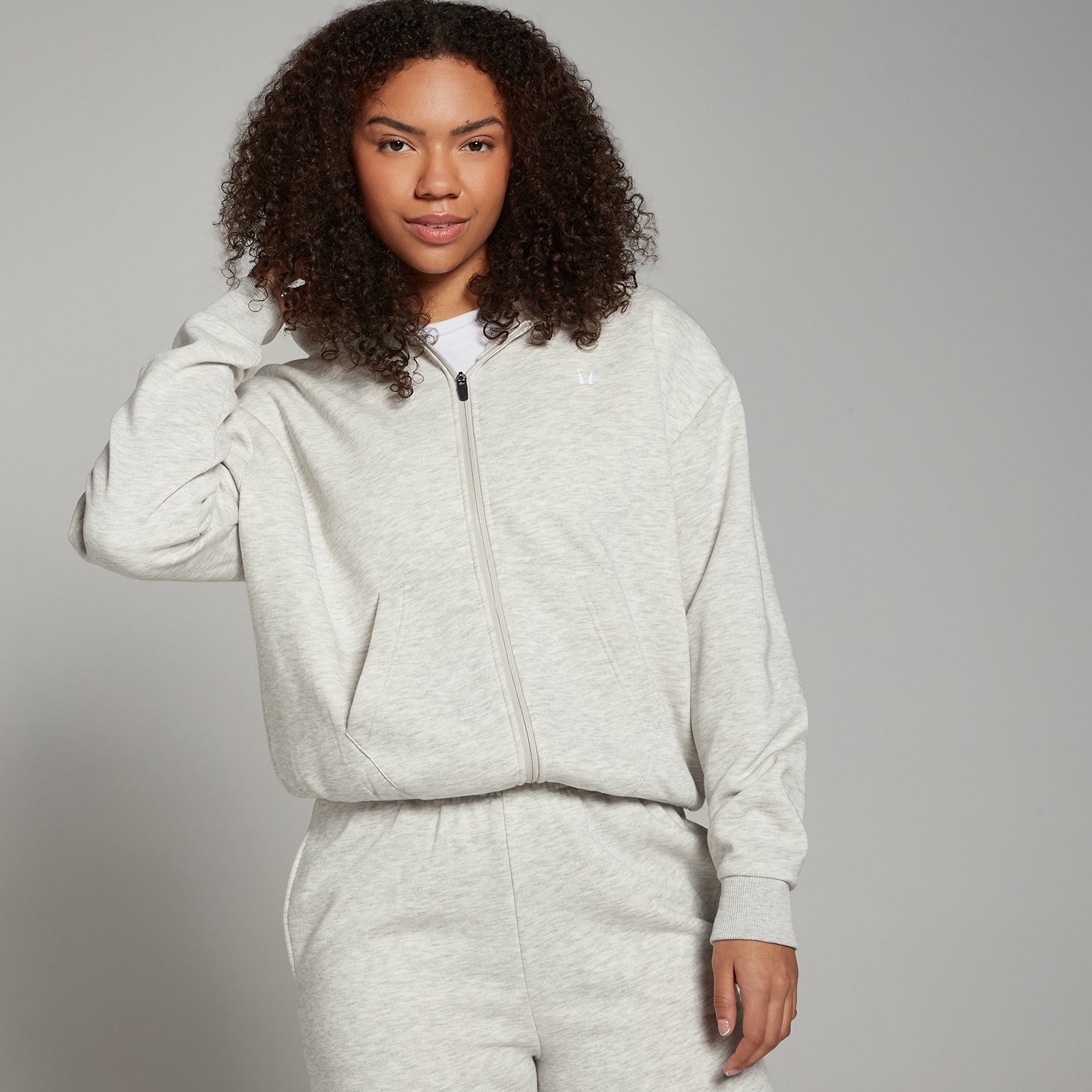 Felpa con cappuccio e cerniera MP Basics da donna - Grigio chiaro mélange  - XXL