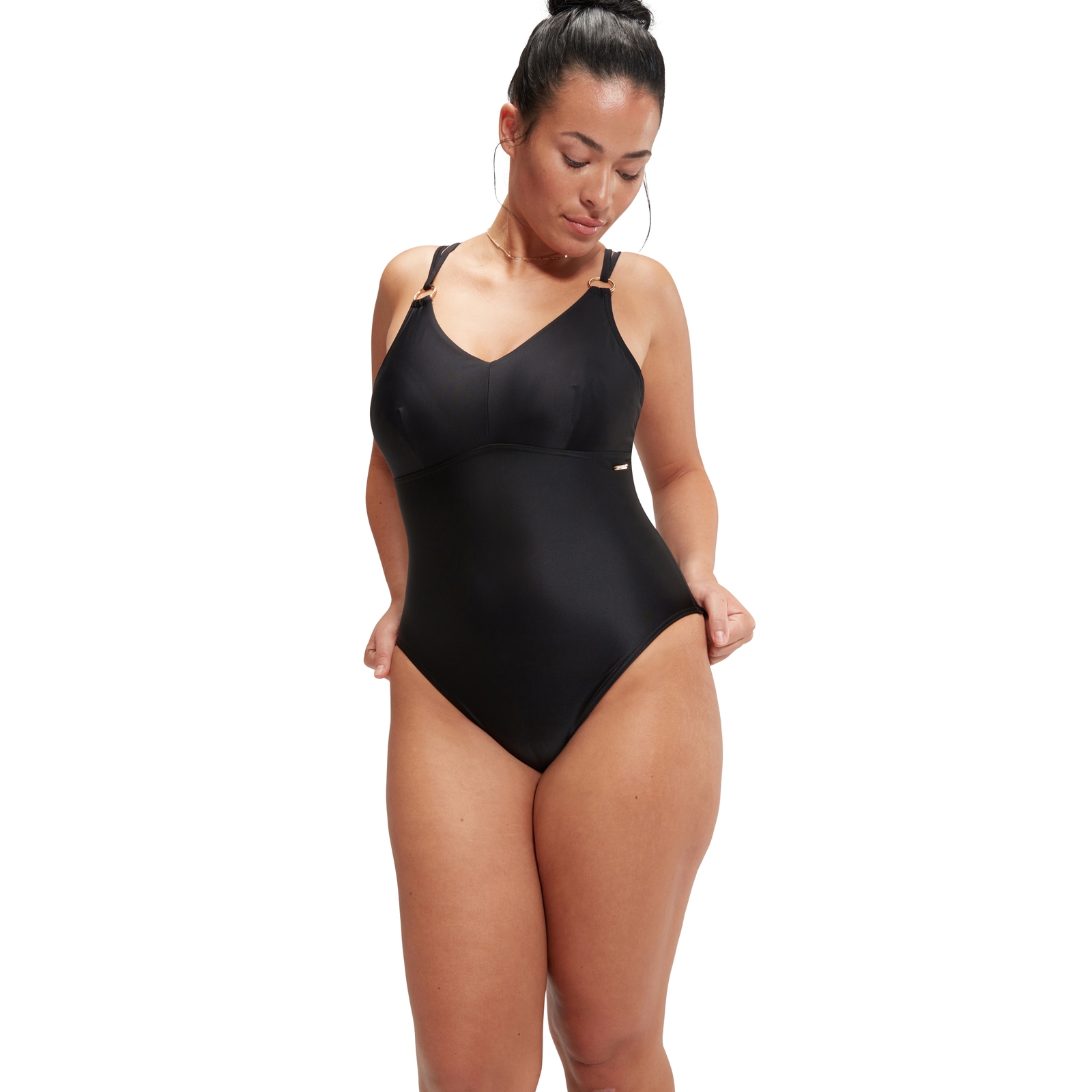 Formender asymmetrischer Badeanzug mit Trägern für Damen Schwarz