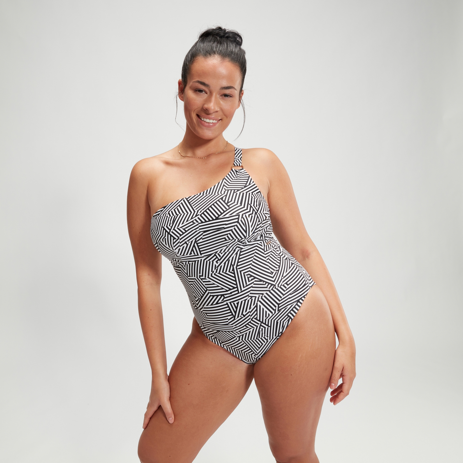 Women's Shaping Printed Asymmetric Swimsuit Black/White
