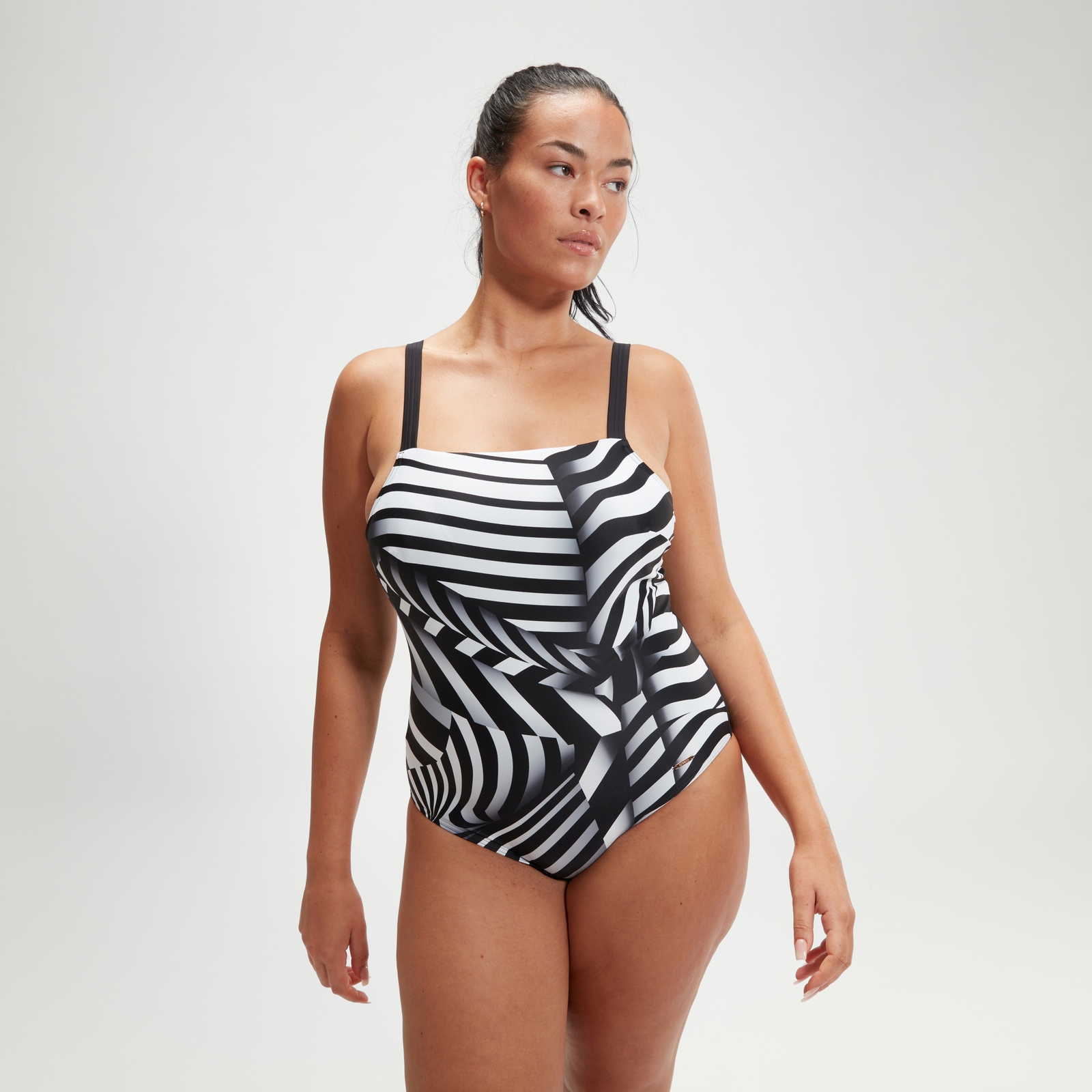 Women's Shaping Square Neck Printed Swimsuit Black/White