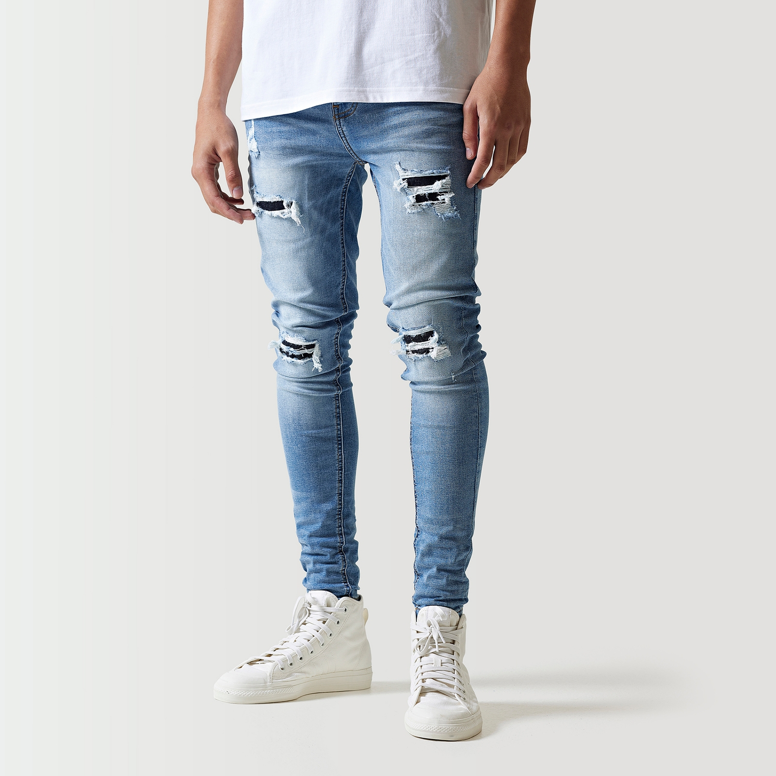 11 Degrees Sustainable Distressed Skinny Jeans - Stone Wash - W34 L32 from 11 Degrees