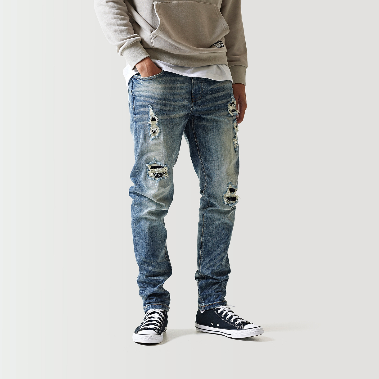 11 Degrees Sustainable Premium Ripped Jeans - Mid Blue - W28 L30 from 11 Degrees