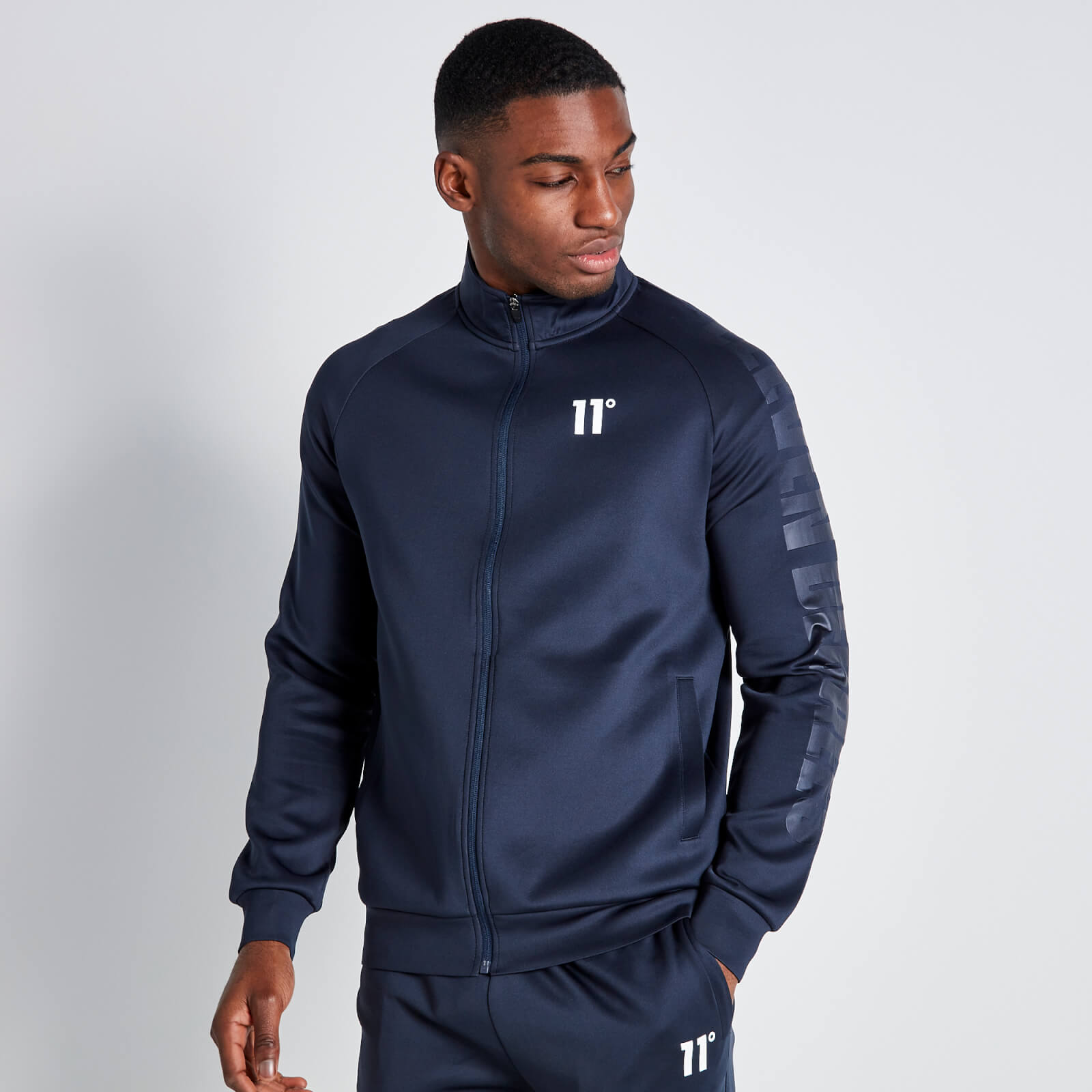 11 degrees embossed print track top - navy - xs