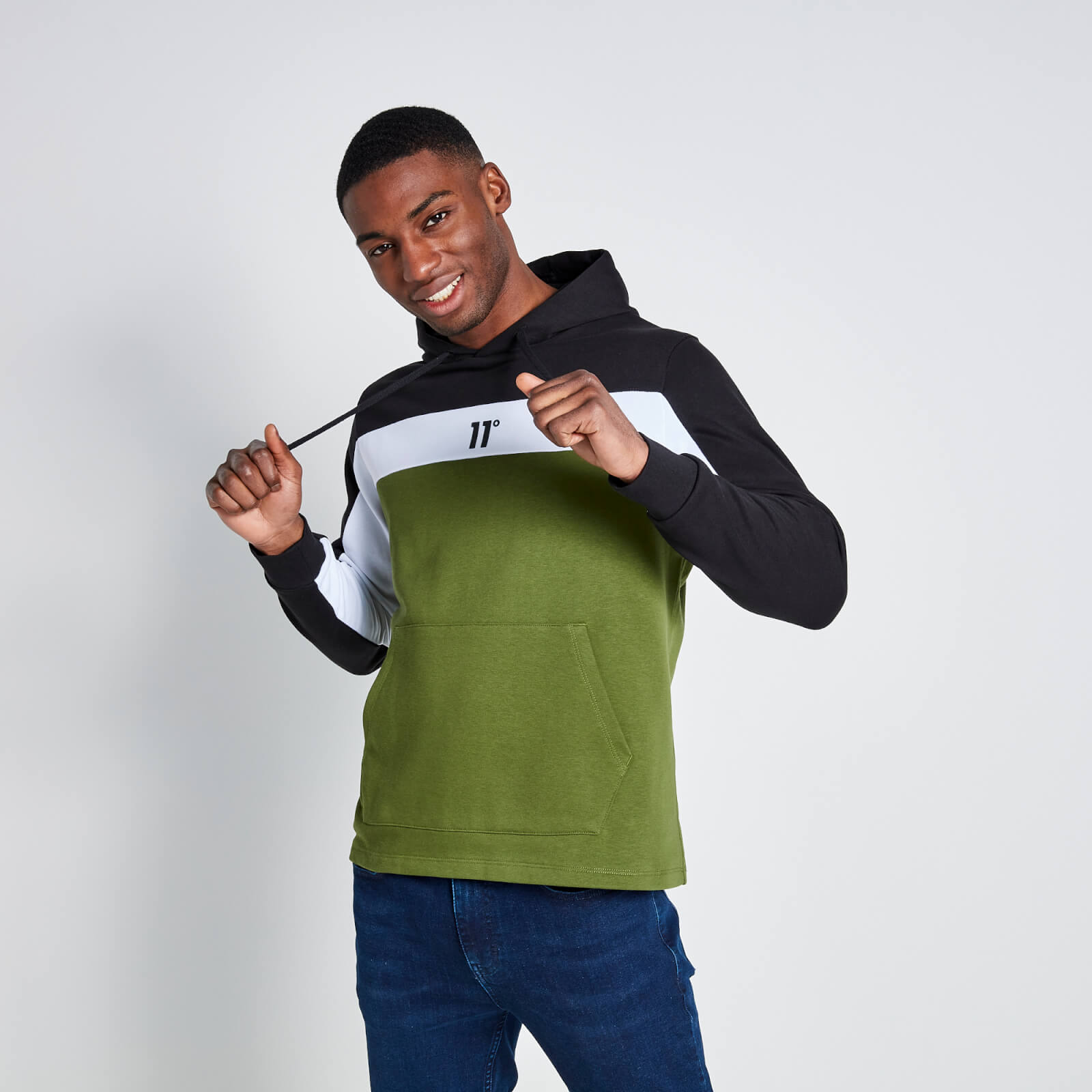 Cut And Sew Panelled Hoodie at 11 Degrees
