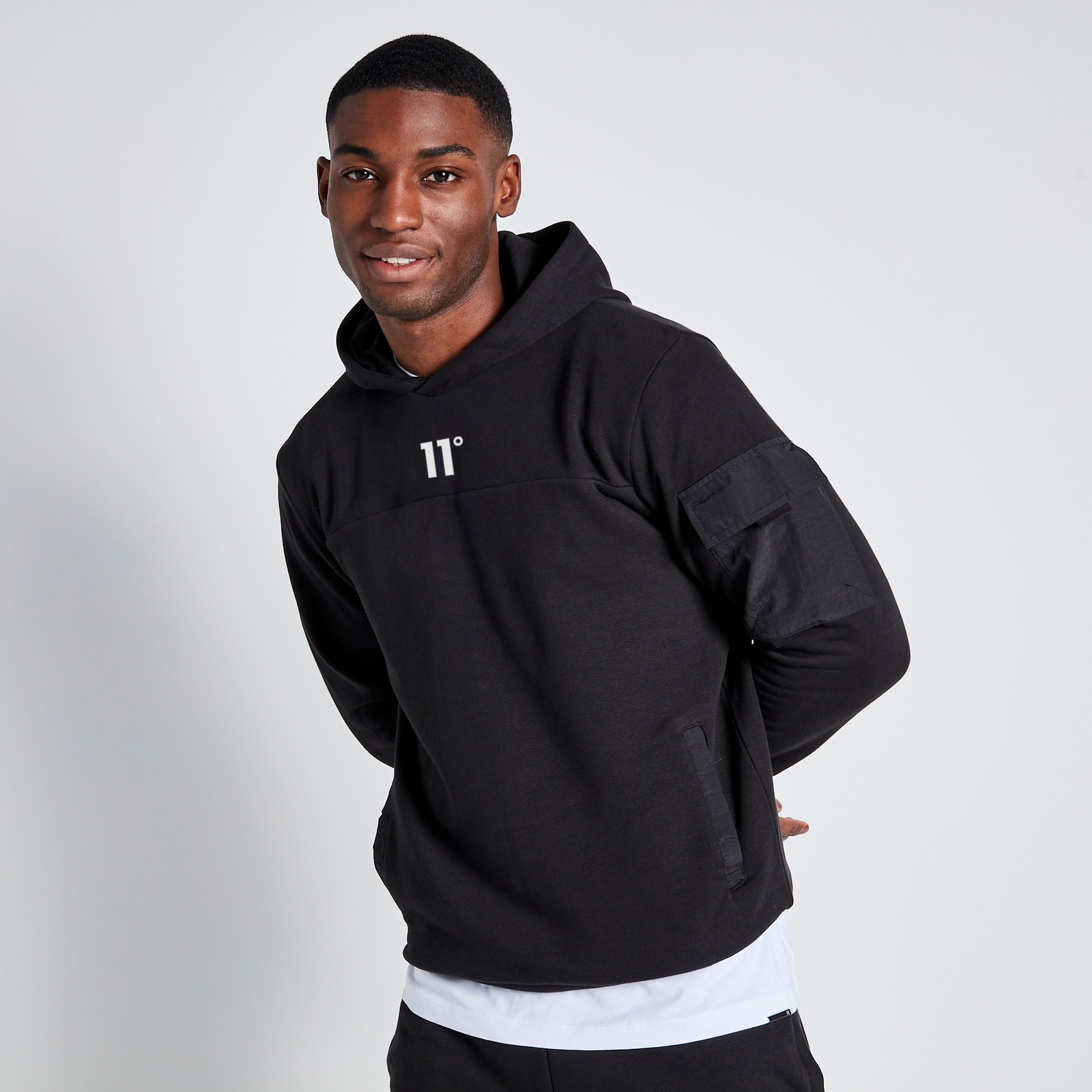 Woven Pocket Hoodie - Black - XS at 11 Degrees