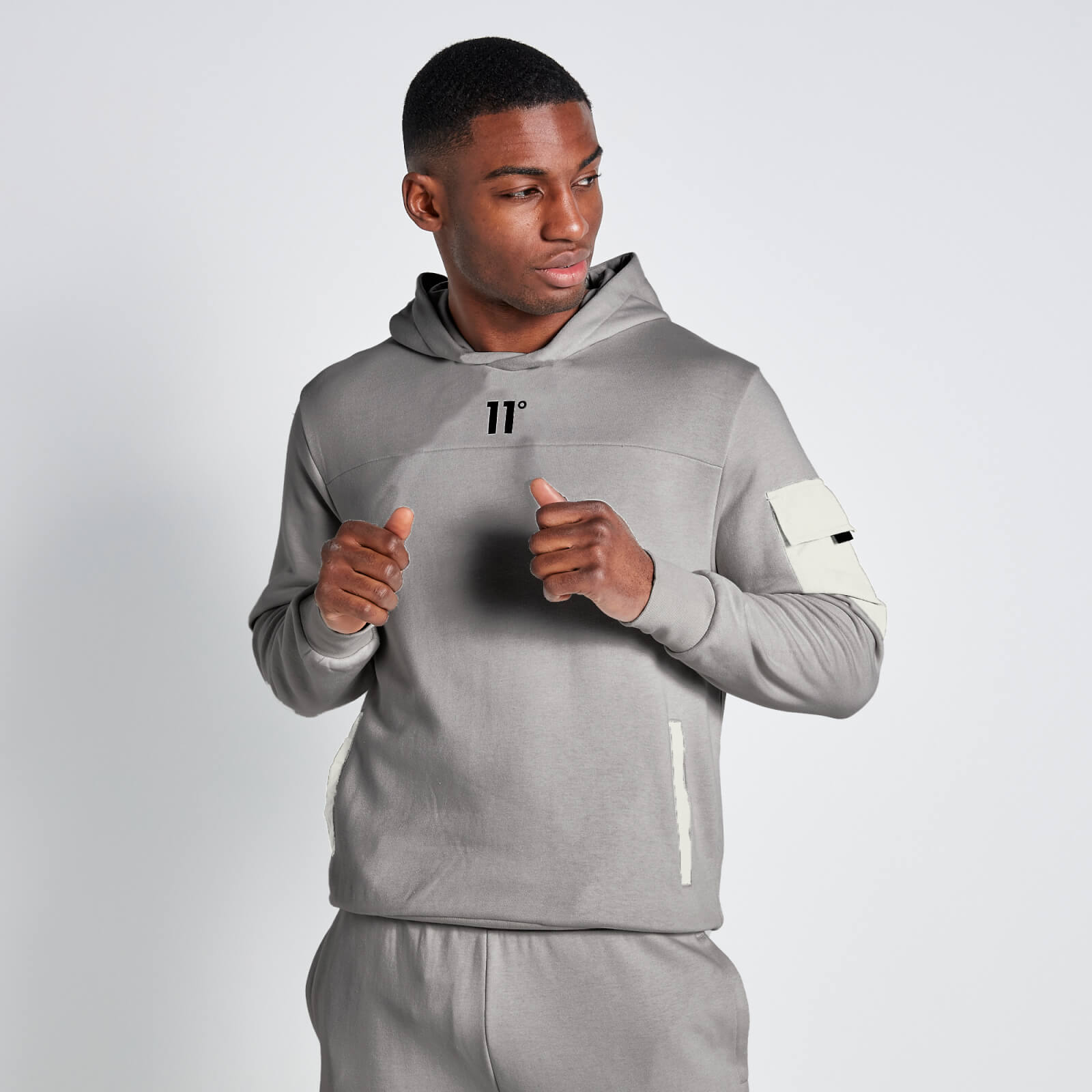 woven pocket hoodie - vapour grey - s