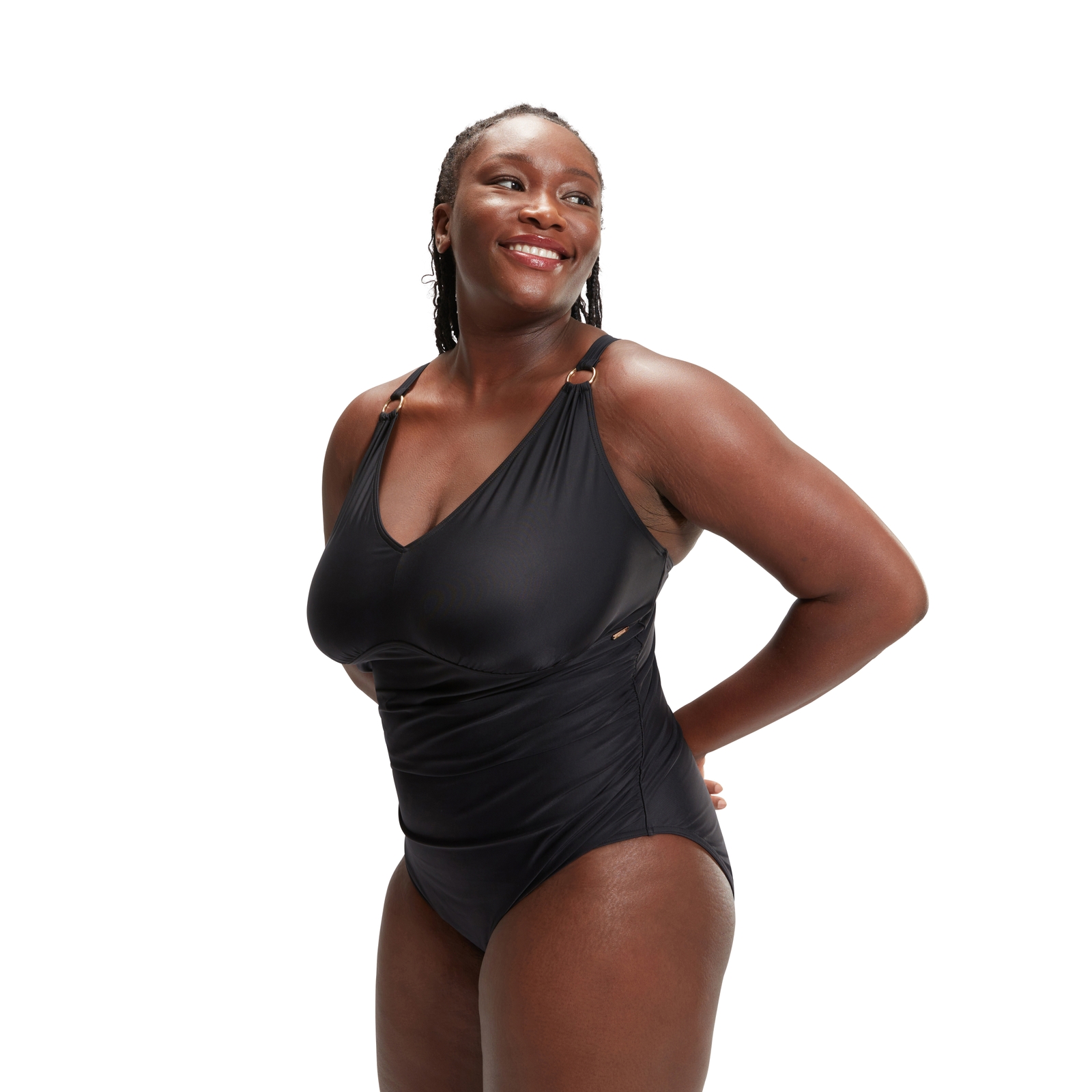 Women's Plus Size Shaping V Neck Swimsuit Black