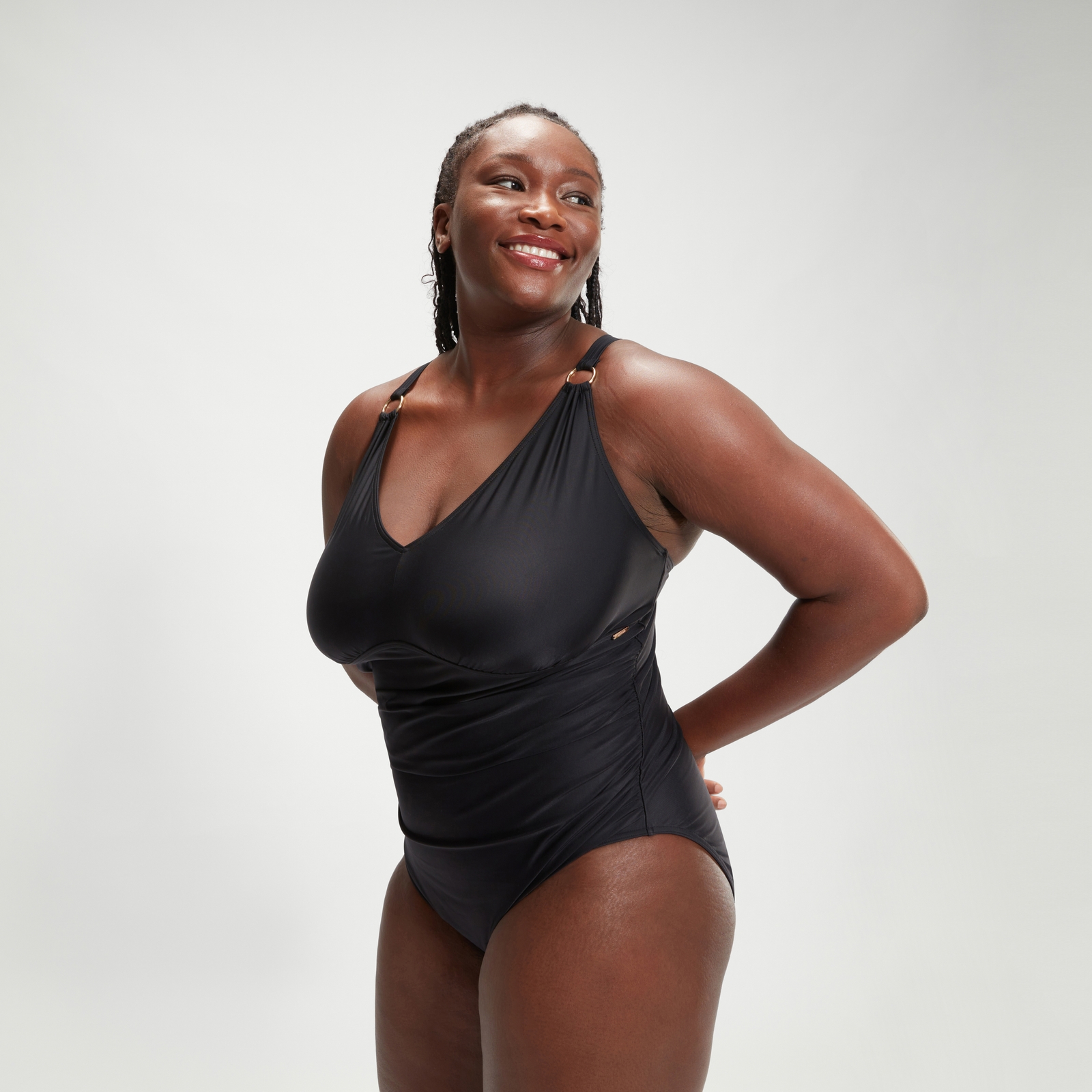 Women's Plus Size Shaping V Neck Swimsuit Black