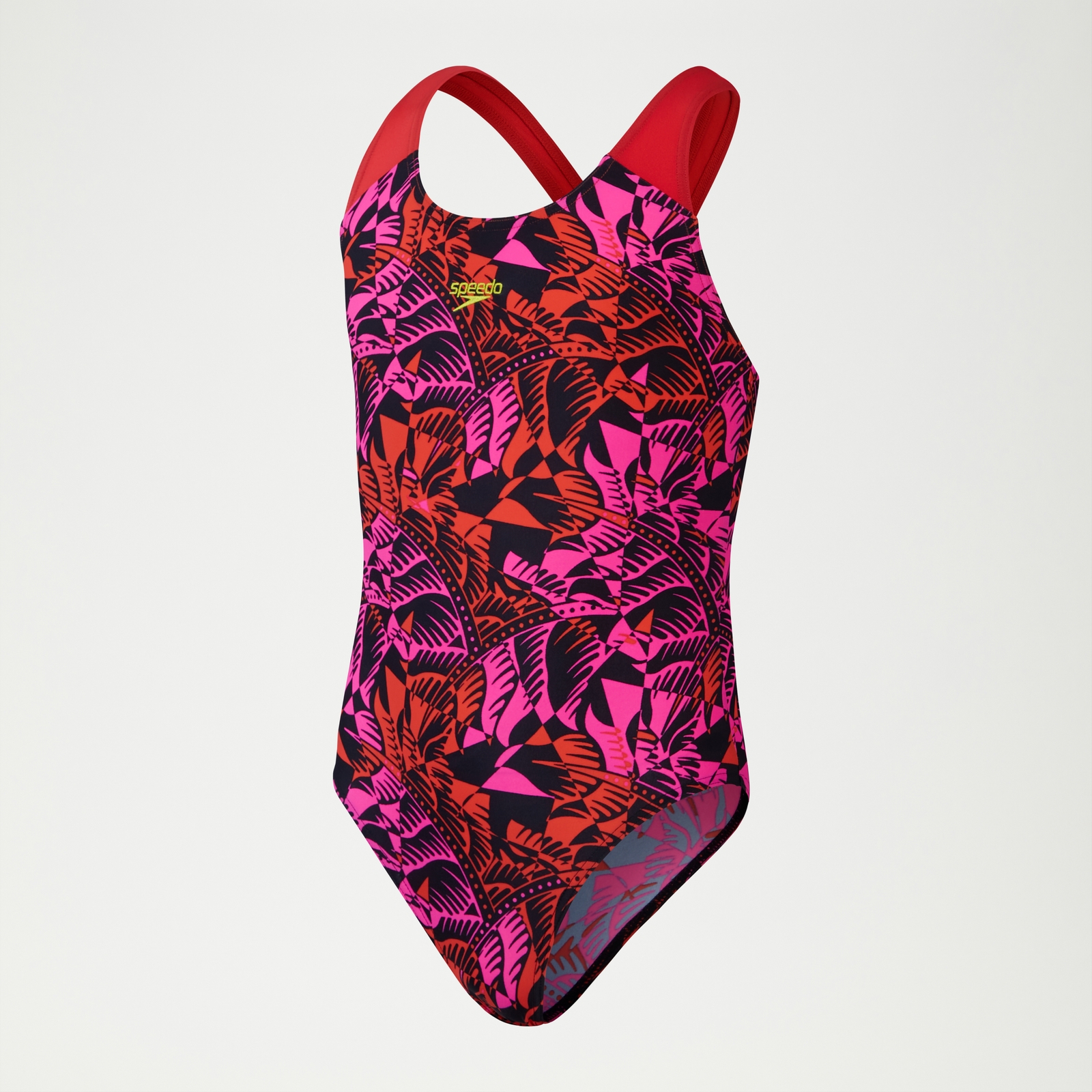 Digital All-Over Splashback-Badeanzug für Mädchen Schwarz/Rot