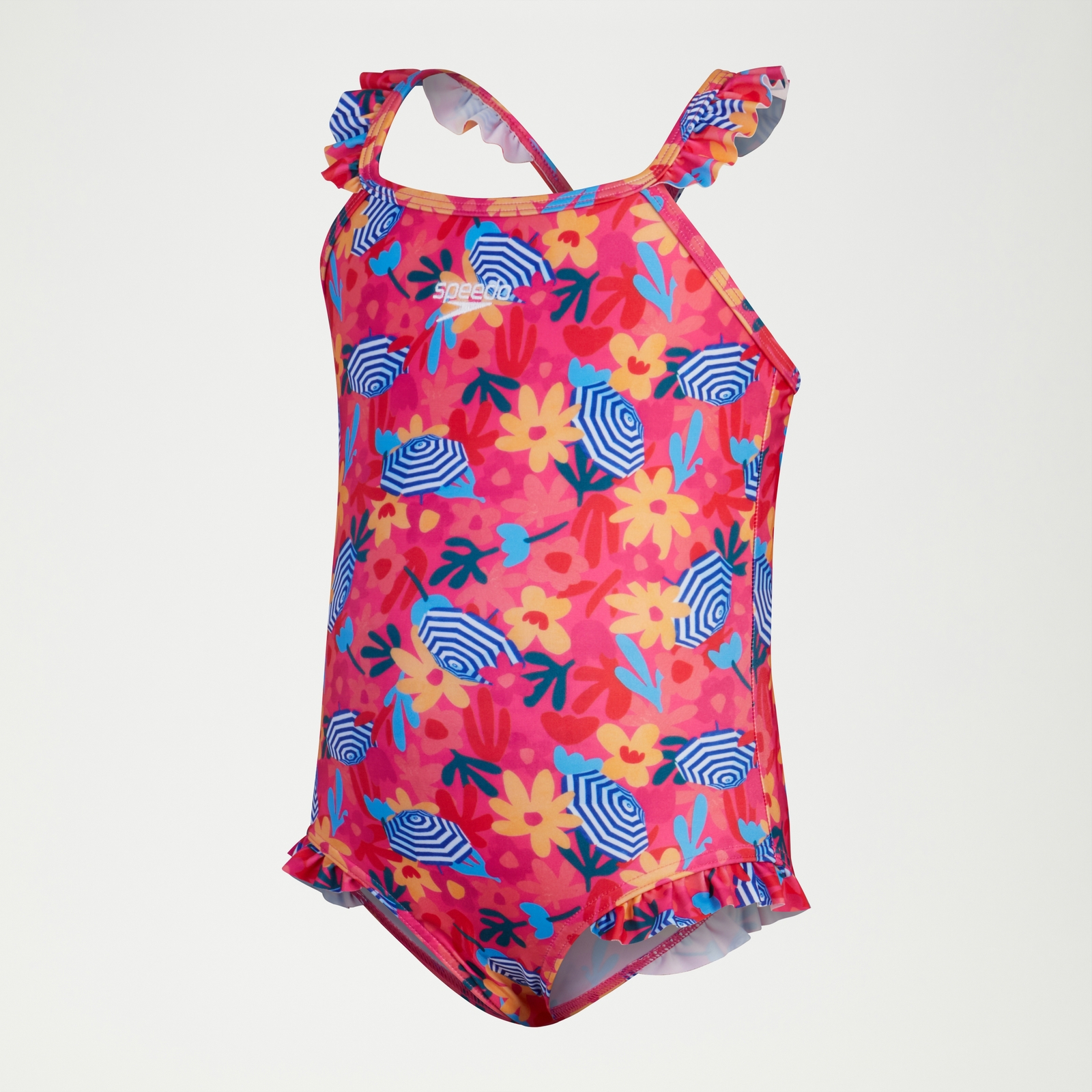 Digital-Rüschen-Badeanzug mit dünnen Trägern für Mädchen Pink/Gelb