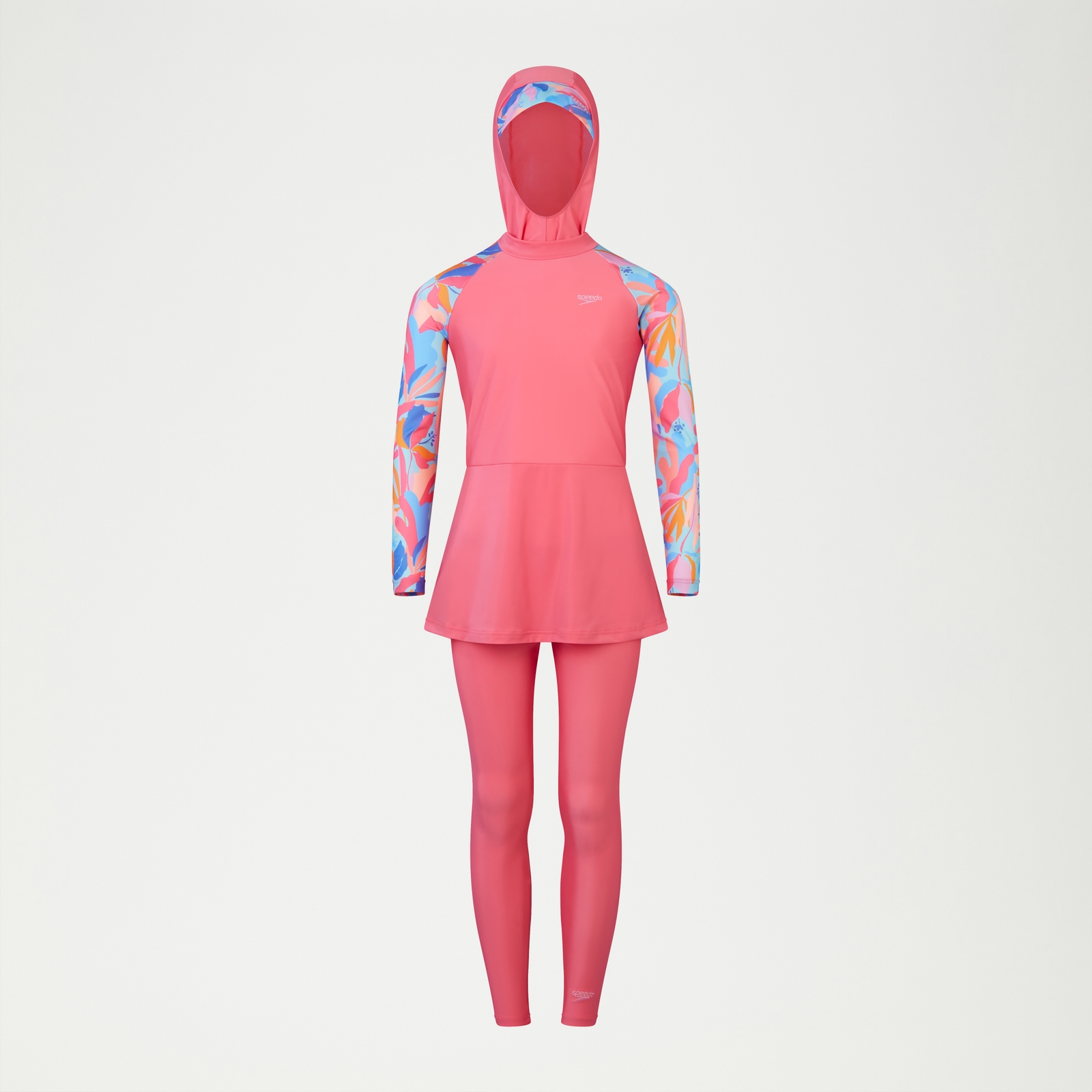 Diskreter 3-teiliger bedruckter Badeanzug für Mädchen Pink/Blau