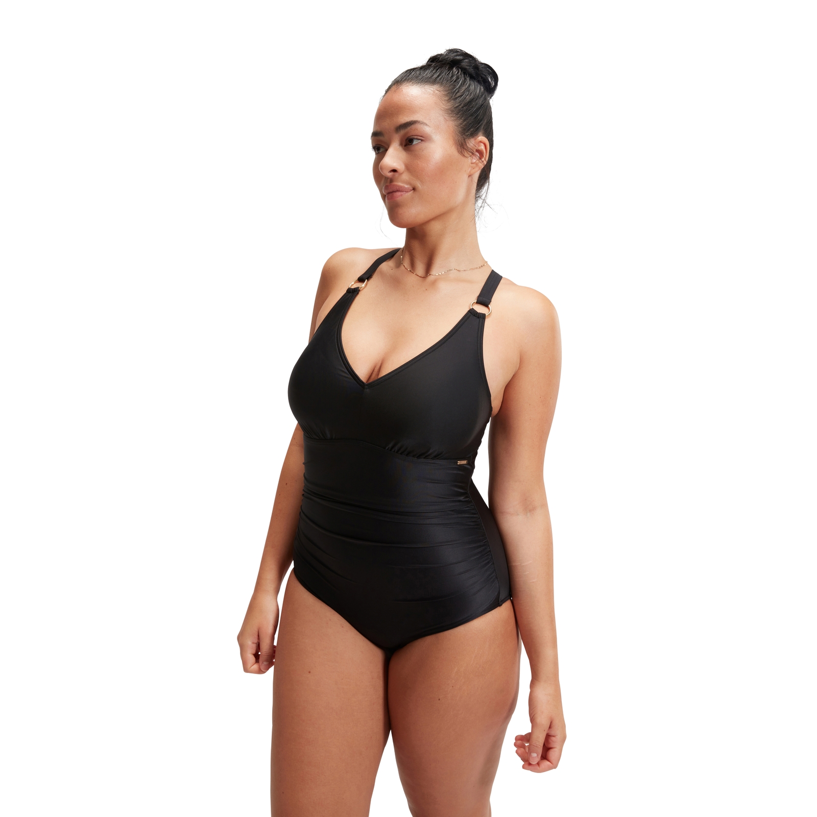 Formender Badeanzug mit V-Ausschnitt für Damen Schwarz