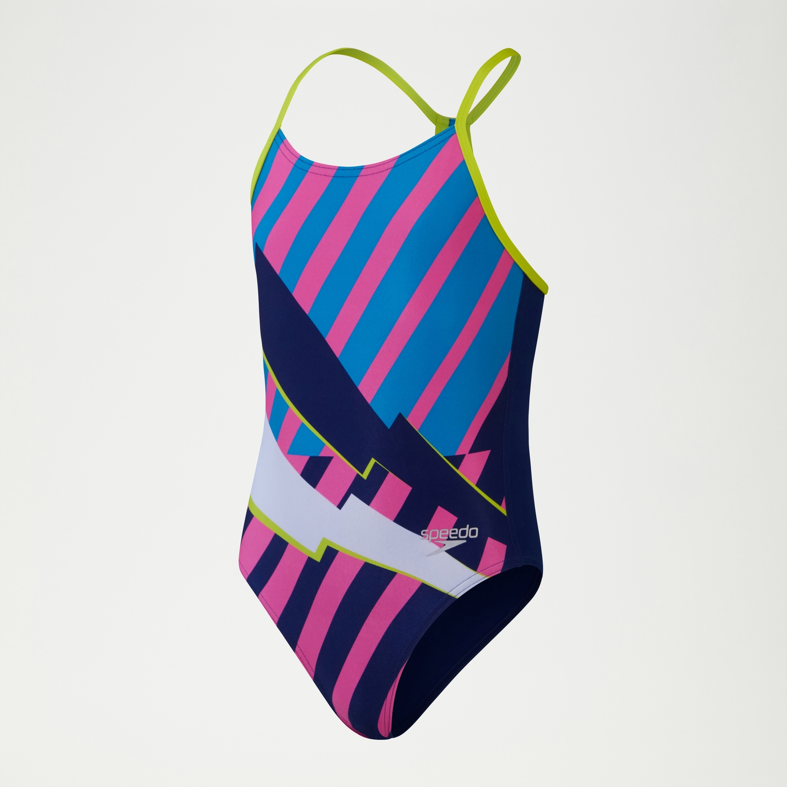 Placement-Badeanzug mit Lane-Rückenausschnitt für Mädchen Blau/Pink/Violett