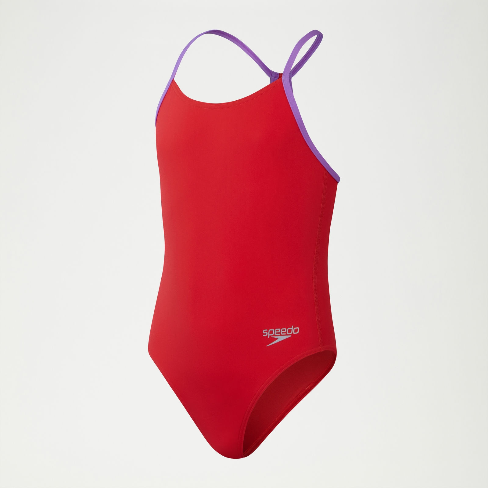 Girls Solid Lane Line Back Swimsuit Red