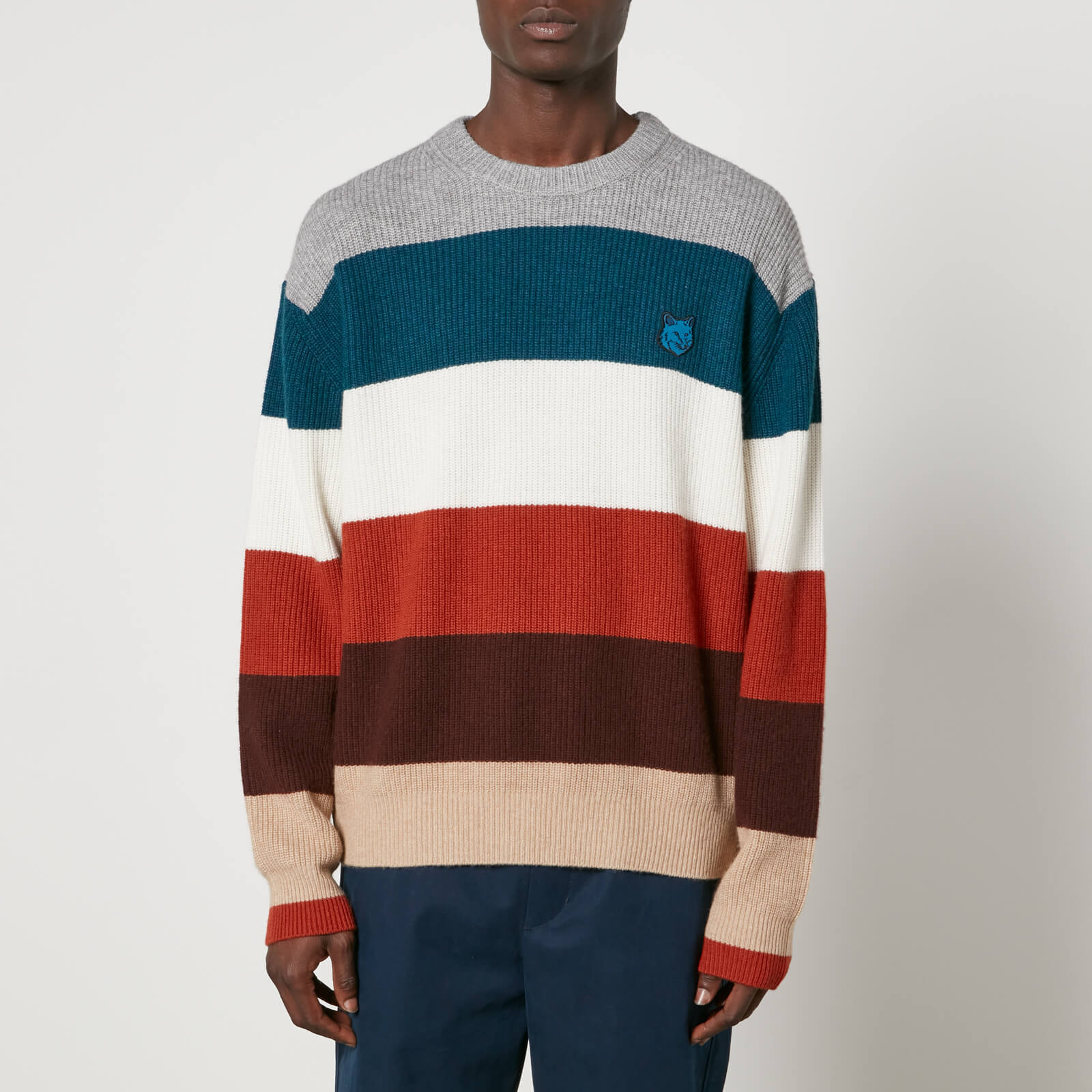 Maison Kitsuné Fox Head Striped Knit Jumper - L