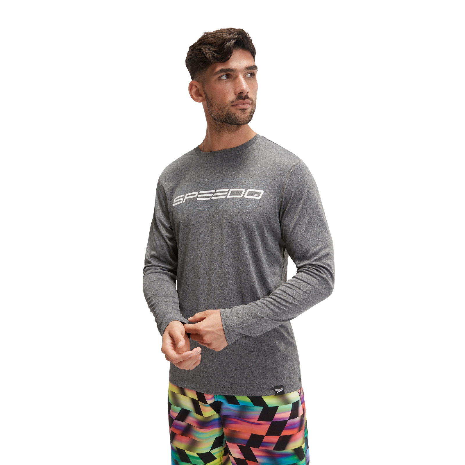 Men's Long Sleeve Graphic Swim Shirt Grey