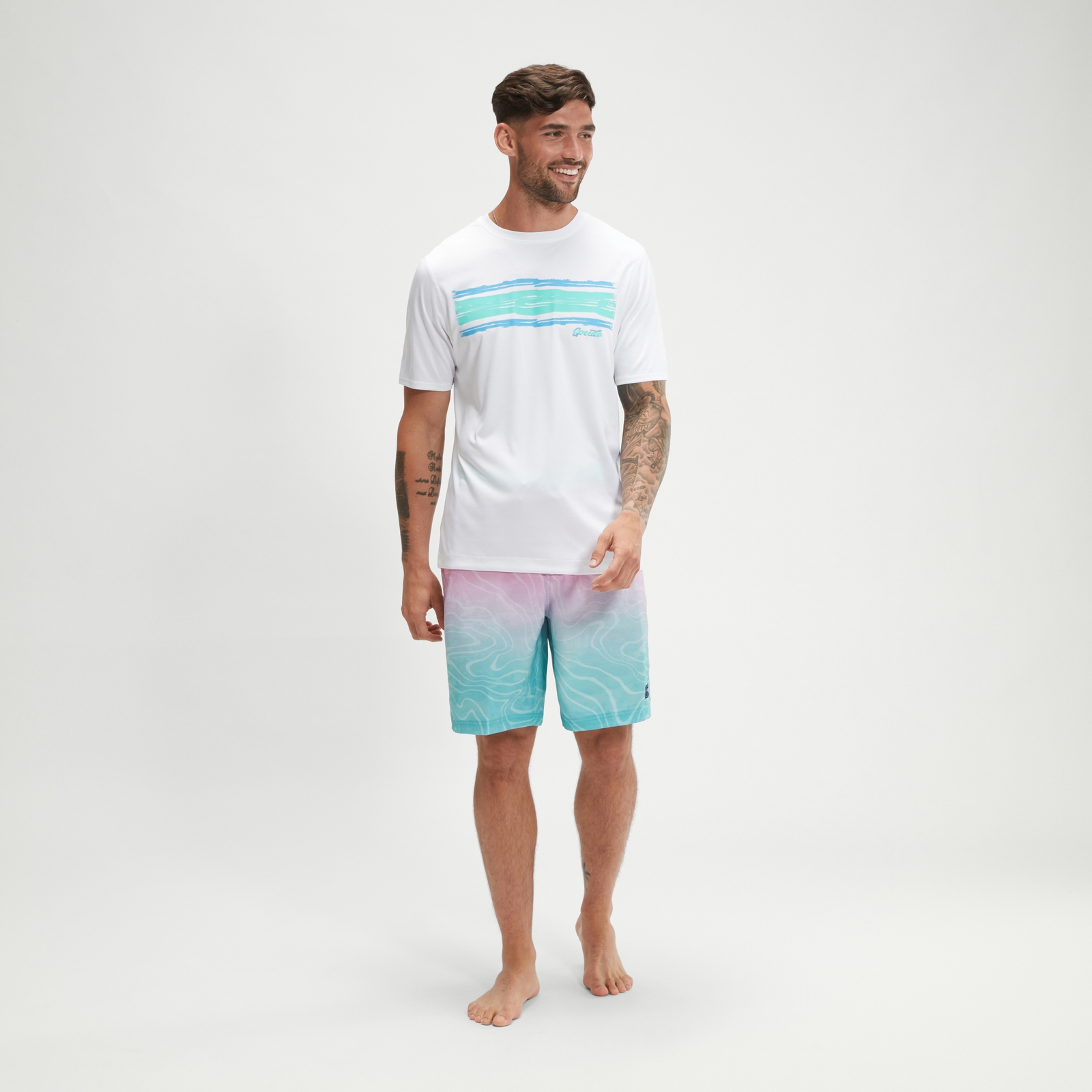 Men's Short Sleeve Graphic Swim Shirt White/Blue