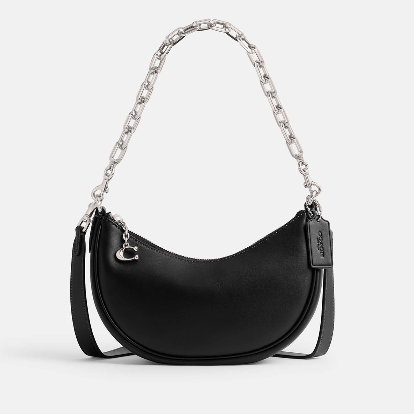 Coach Mira Crescent Glove Tanned Leather Shoulder Bag with Chain - Black