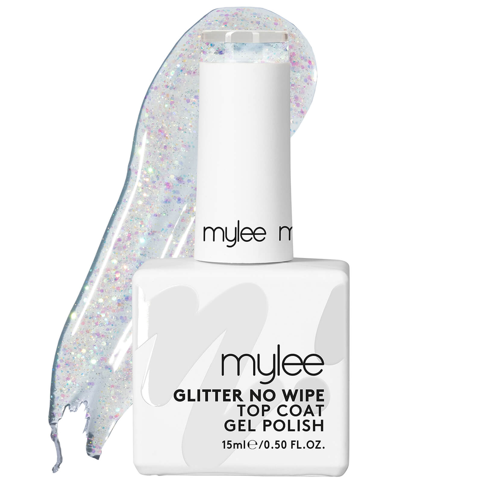 Mylee Mygel Gel Polish No Wipe Glitter Top Coat 15ml In White