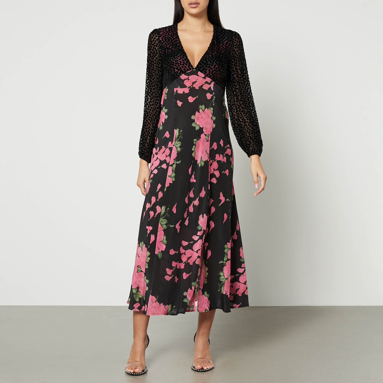 Rixo Melanie Devoré-Velvet and Silk-Satin Maxi Dress - UK 6