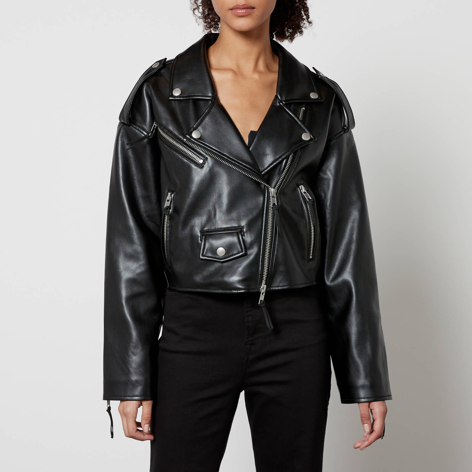 good american crop moto cropped faux leather jacket - xxs/xs