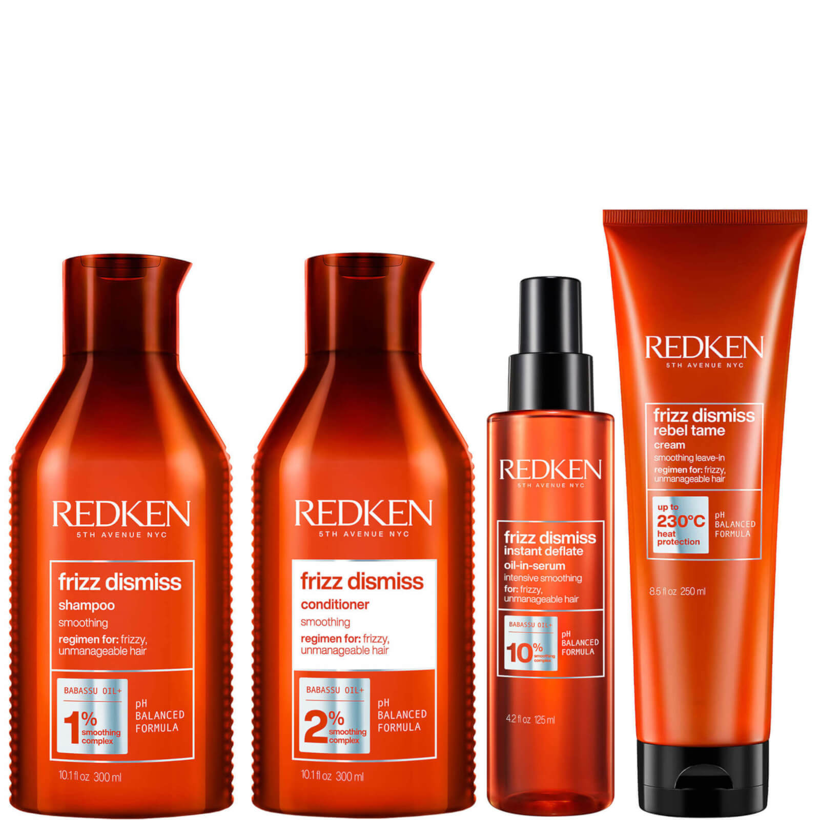 Redken Frizz Dismiss Shampoo, Conditioner, Treatment and Hair Serum Routine for Smoothing Frizzy Hai