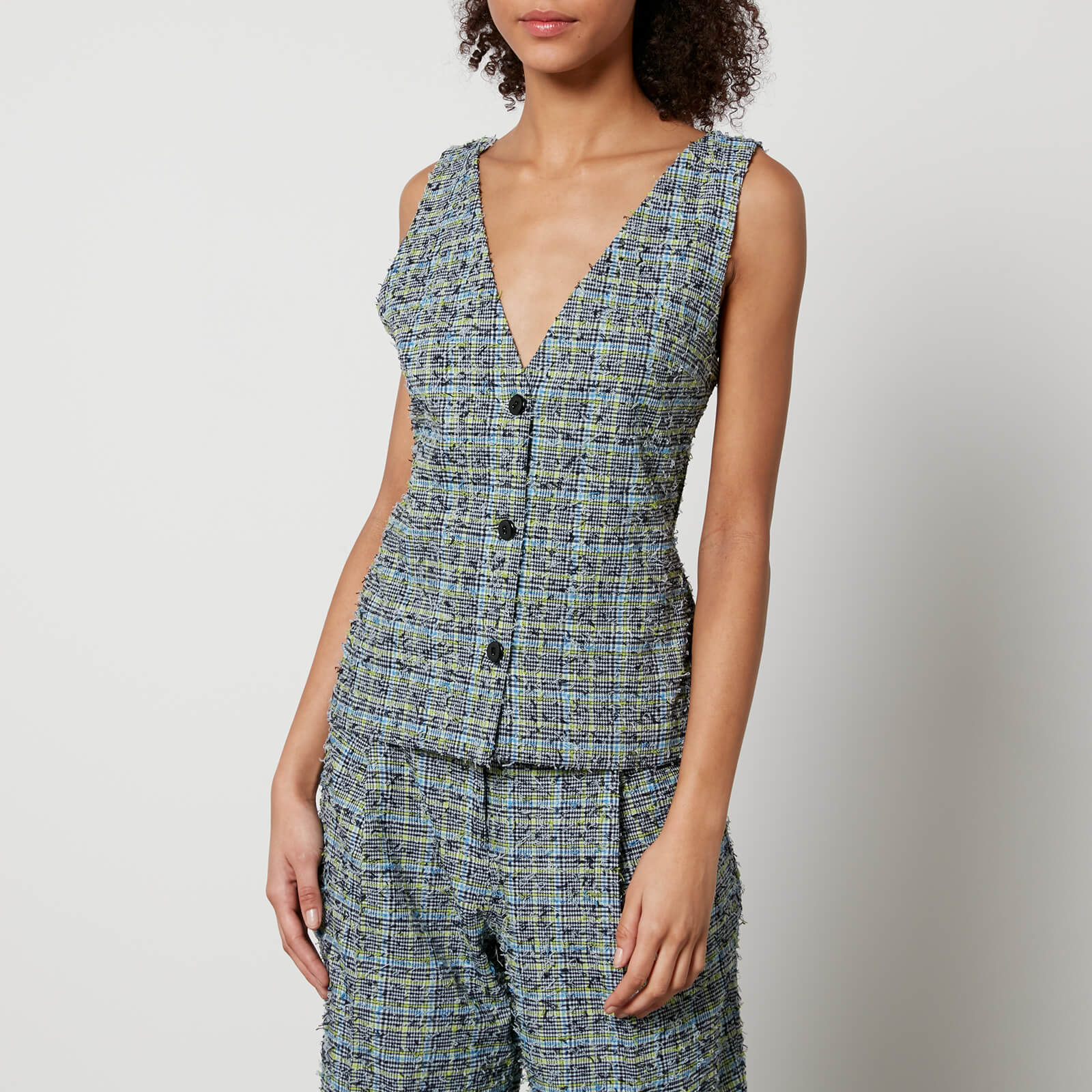 Stine Goya Orly Checked Distressed Houndstooth Waistcoat - XS