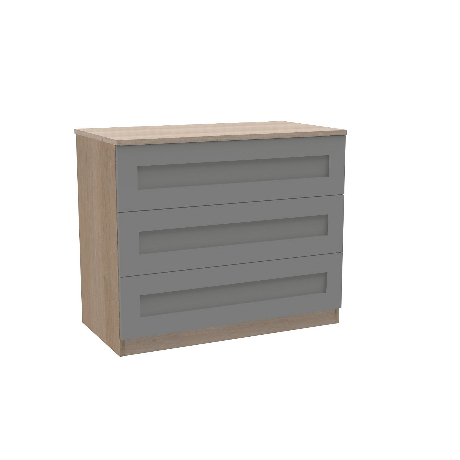 House Beautiful Realm Wide Chest of Drawers - Oak Effect Carcass, Grey Shaker Drawer Fronts (W)900mm x (H)756mm thumbnail