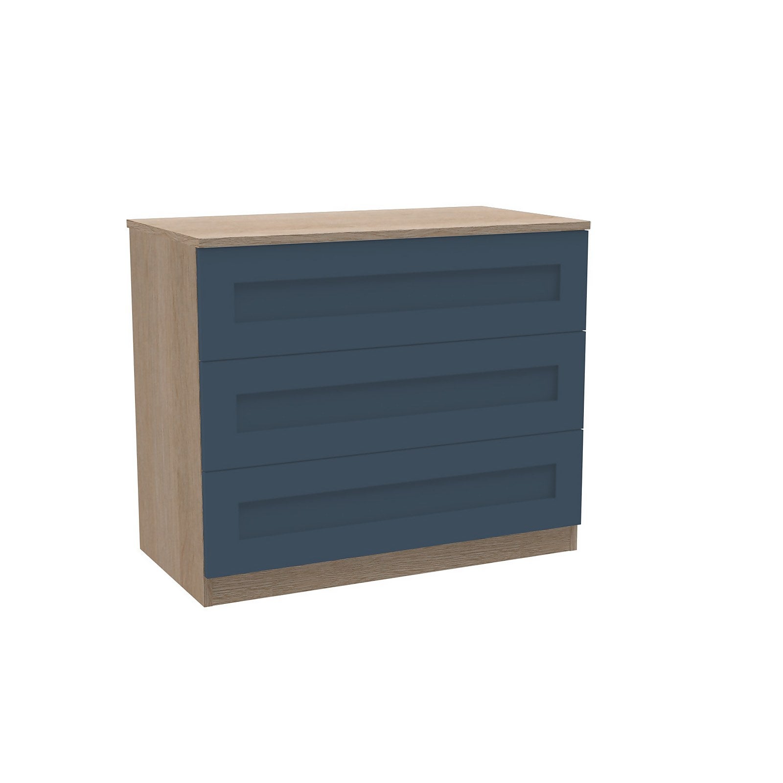 House Beautiful Realm Wide Chest of Drawers - Oak Effect Carcass, Navy Blue Shaker Drawer Fronts (W)900mm x (H)756mm thumbnail
