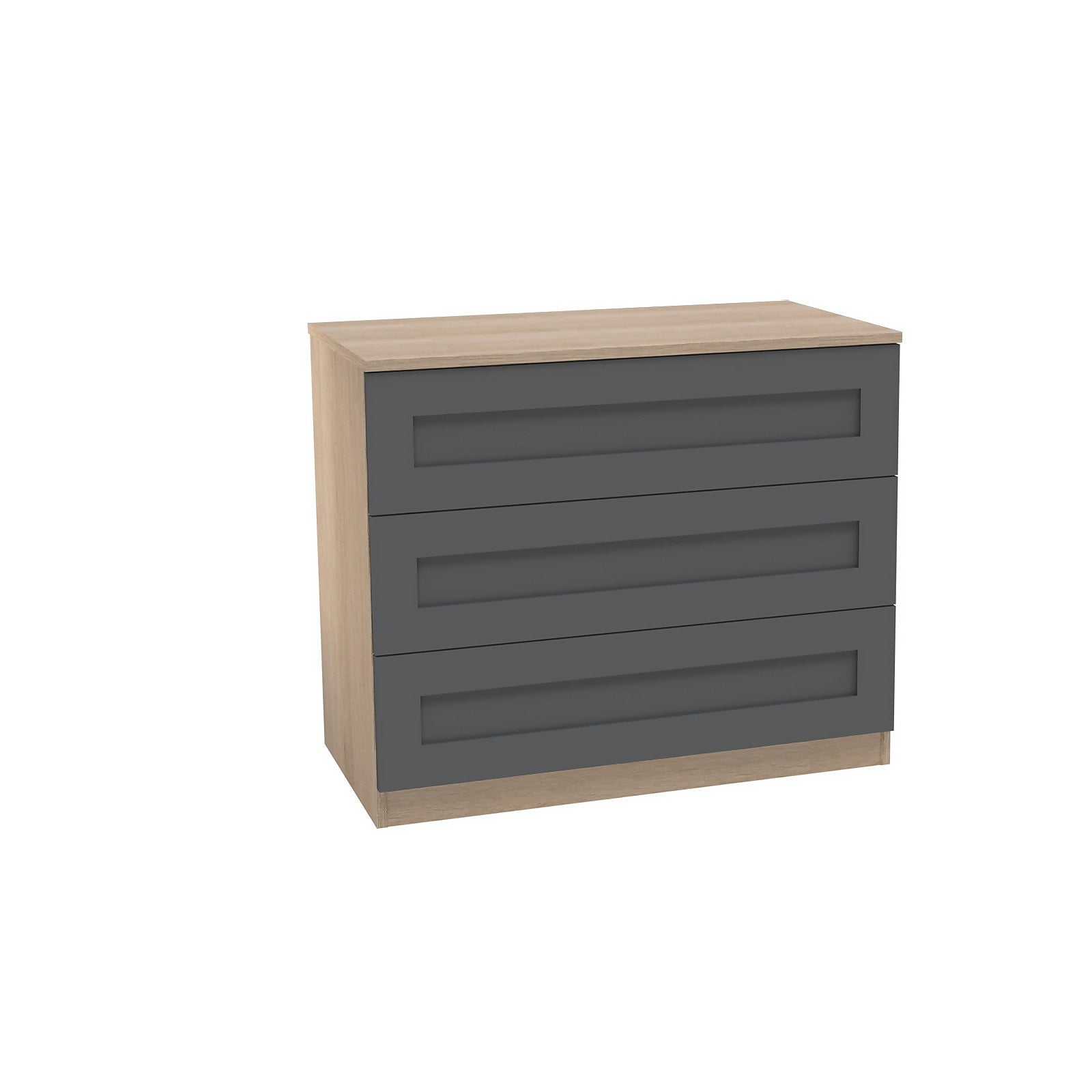 House Beautiful Realm Wide Chest of Drawers - Oak Effect Carcass, Carbon Grey Shaker Drawer Fronts (W)900mm x (H)756mm thumbnail