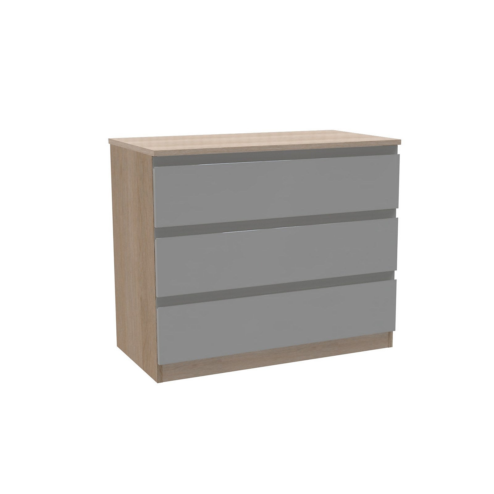 House Beautiful Escape Wide Chest of Drawers - Oak Effect Carcass, Gloss Grey Handleless Drawer Fronts (W)900mm x (H)756mm thumbnail