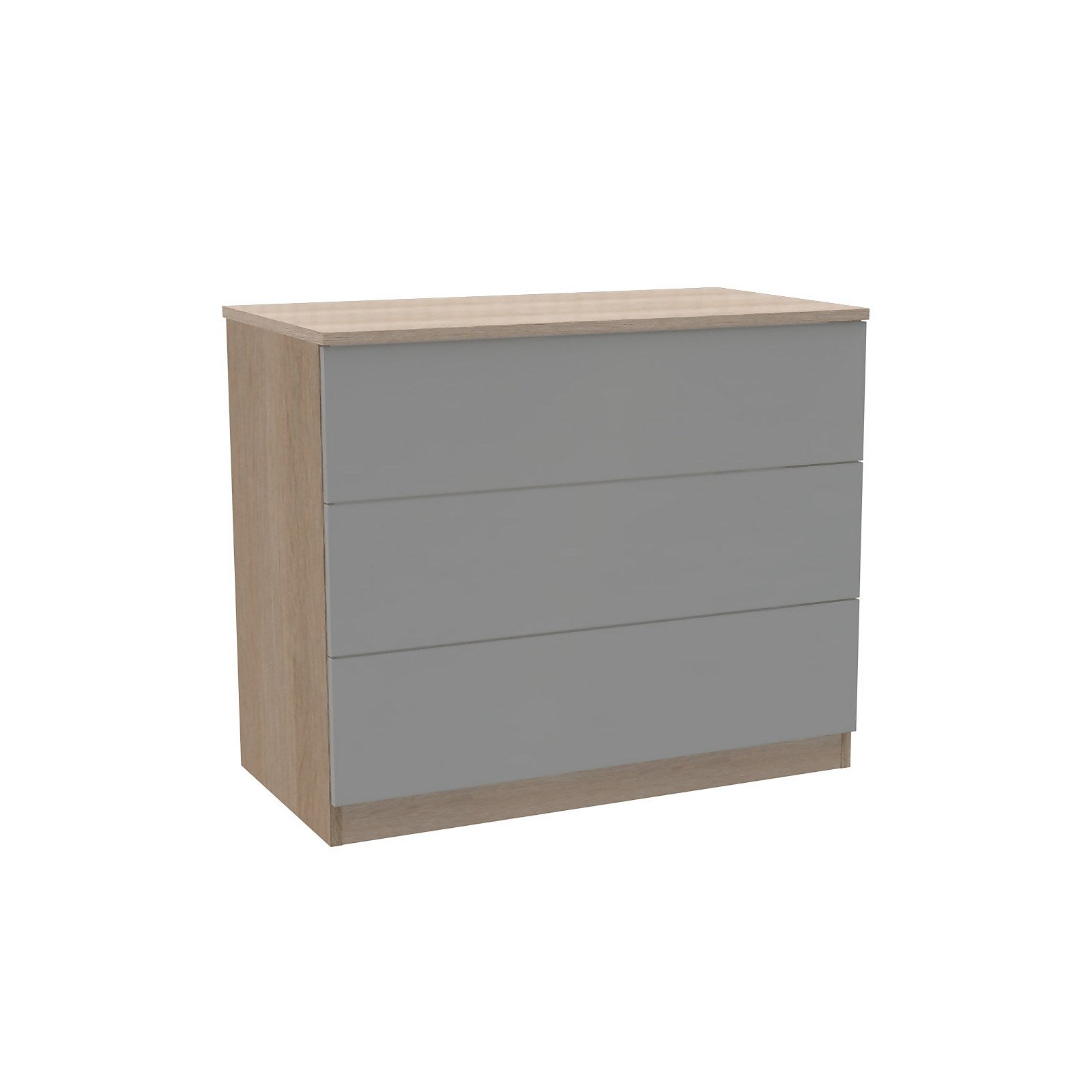 House Beautiful Honest Wide Chest of Drawers - Oak Effect Carcass, Gloss Grey Slab Drawer Fronts  (W)900mm x (H)756mm thumbnail