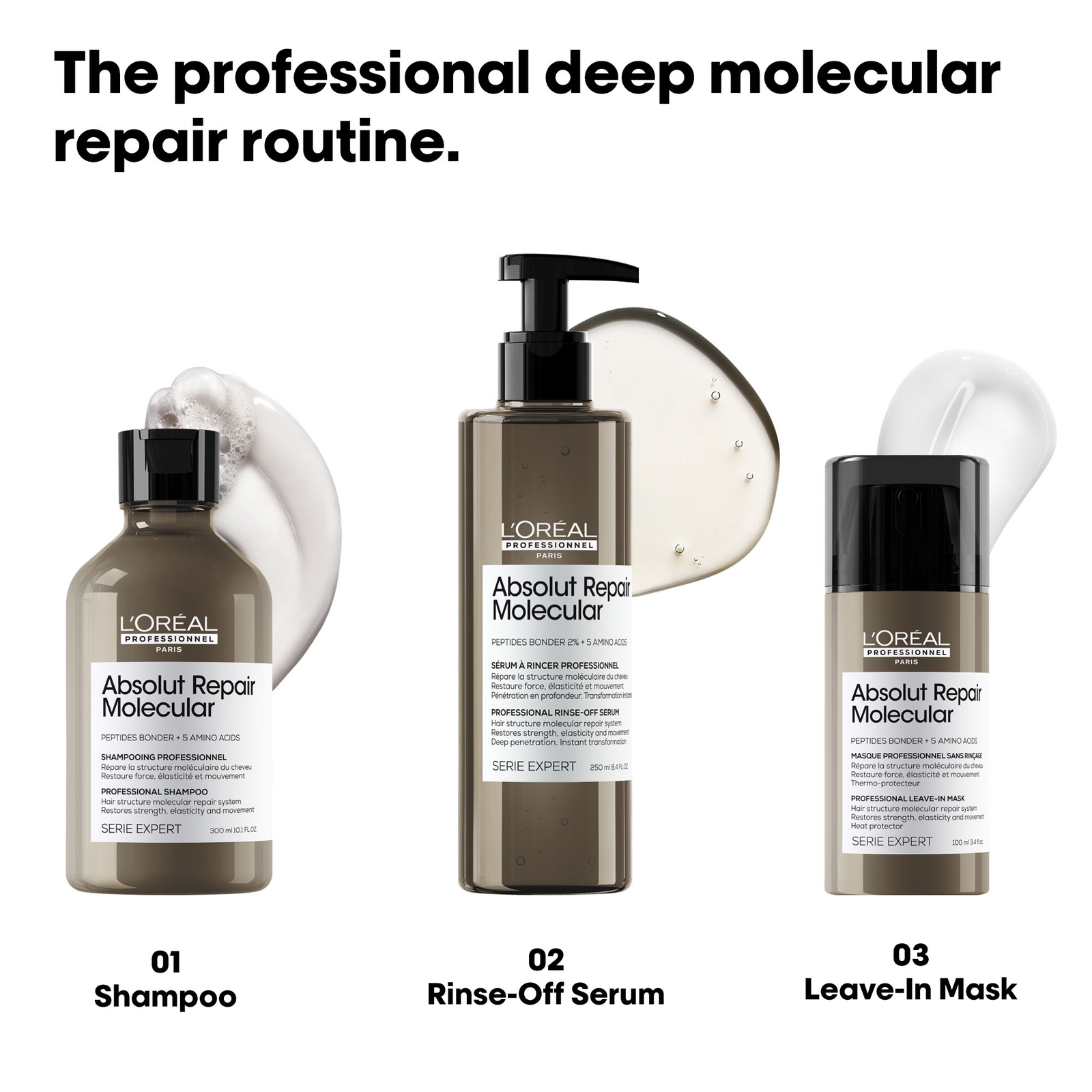 Thumbnail - L'Oréal Professionnel Serie Expert Absolut Repair Molecular Shampoo, Rinse-off Serum and Mask Routine for Damaged Hair