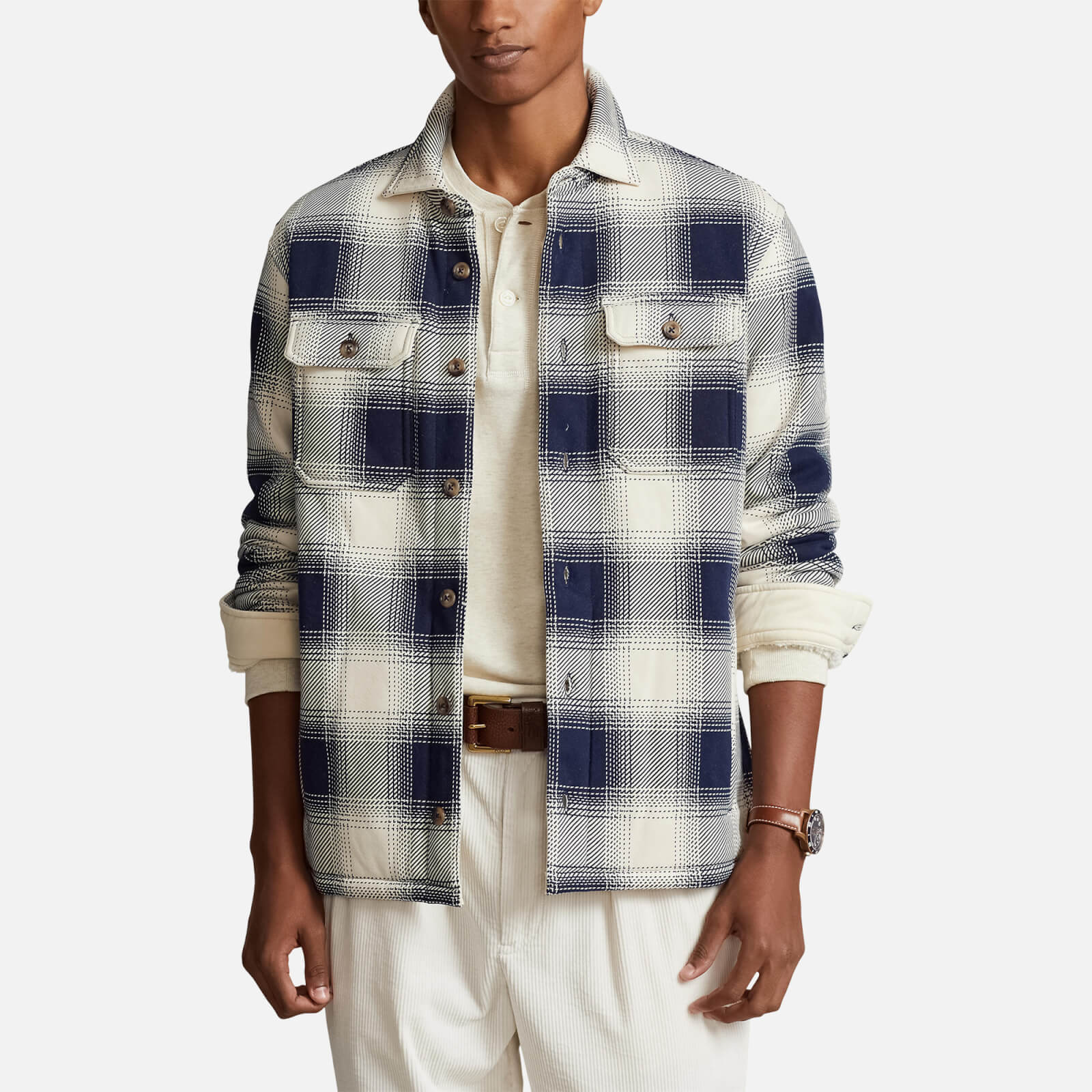 Polo Ralph Lauren Men's Long Sleeved Hi-Pile Shirt Jacket - Winter Cream/Newport Navy - S