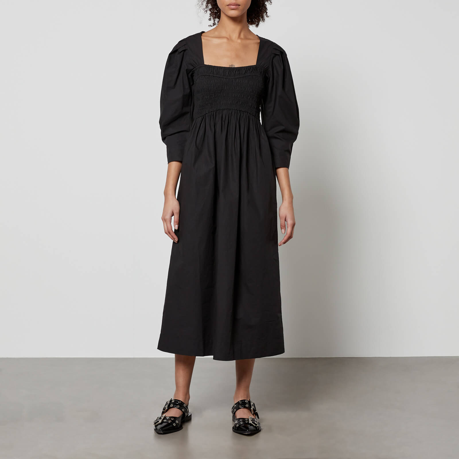 Ganni Smocked Cotton-Poplin Dress - EU 34/UK 6