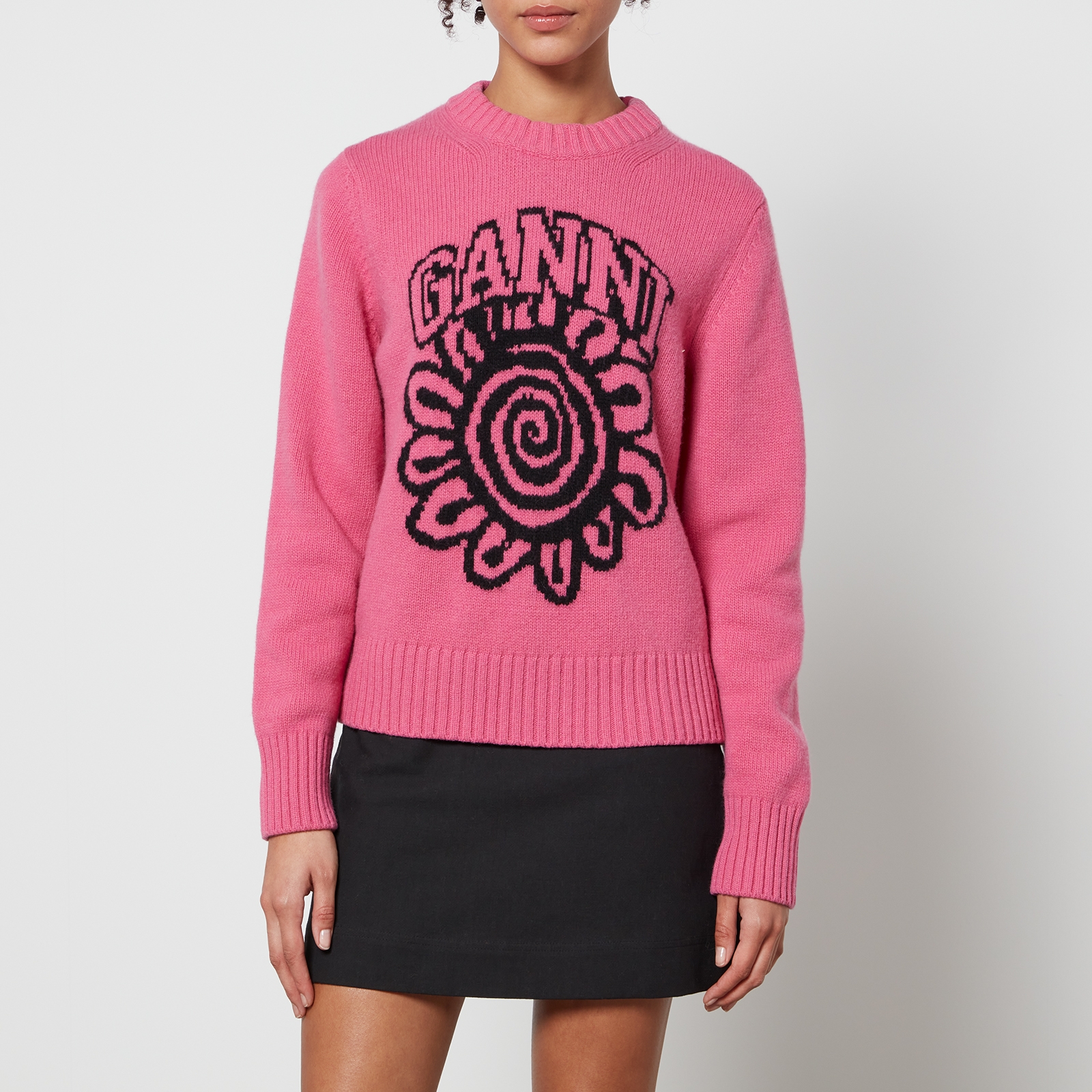 Ganni Logo-Intarsia Wool-Blend Jumper - S
