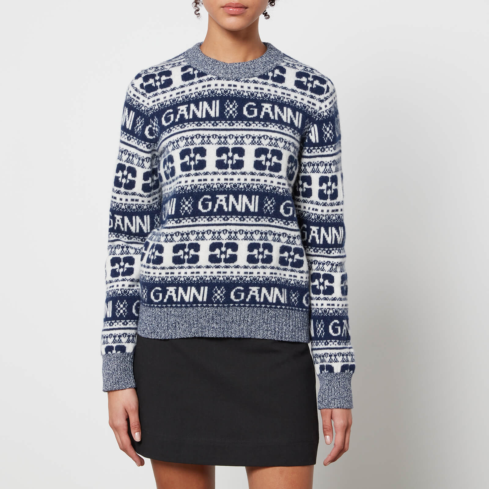 Ganni Logo-Intarsia Wool-Blend Jumper - XS