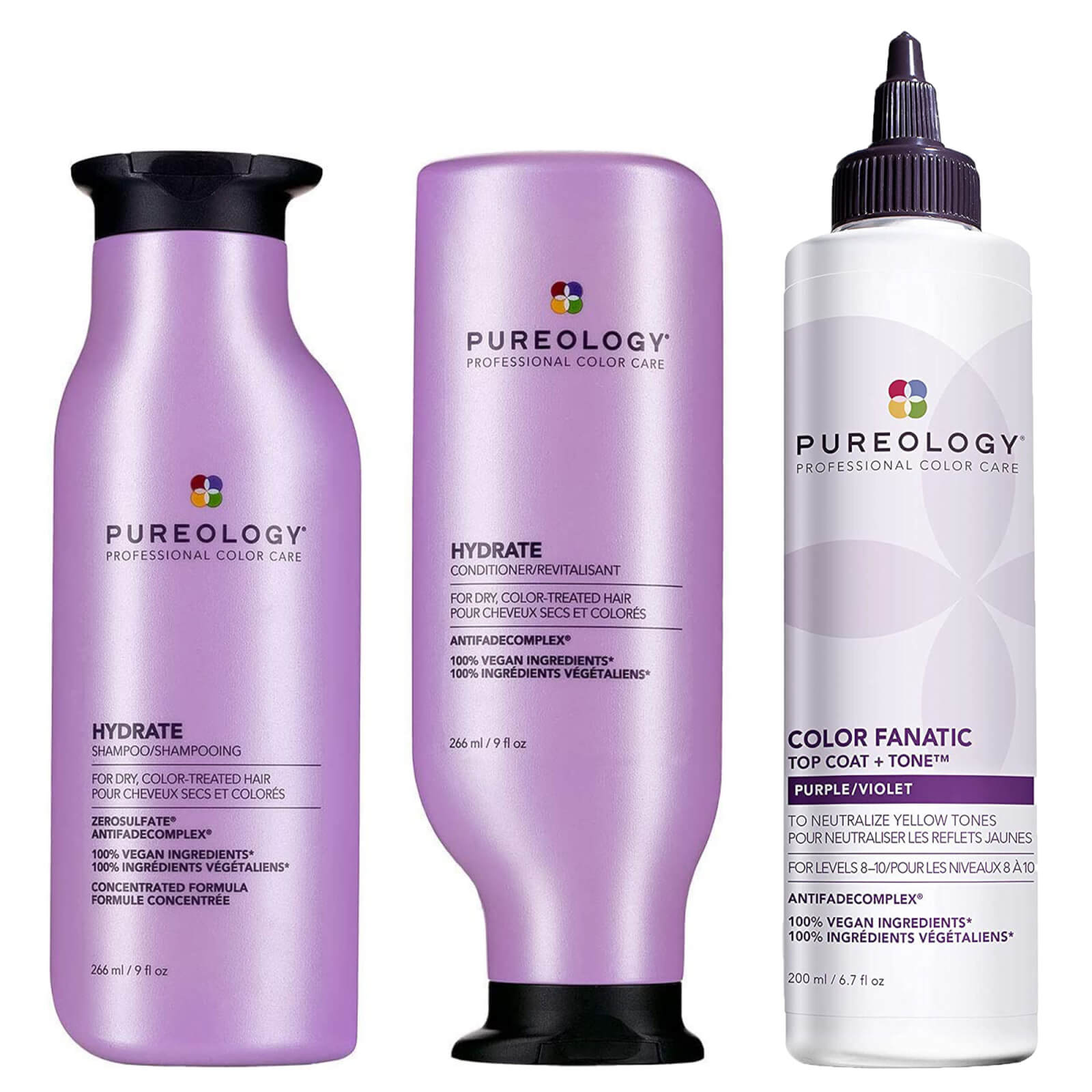 Image of Pureology Hydrate Shampoo, Conditioner and Color Fanatic Purple Toner Routine for Neutralising and Hydrating Brassy Tones