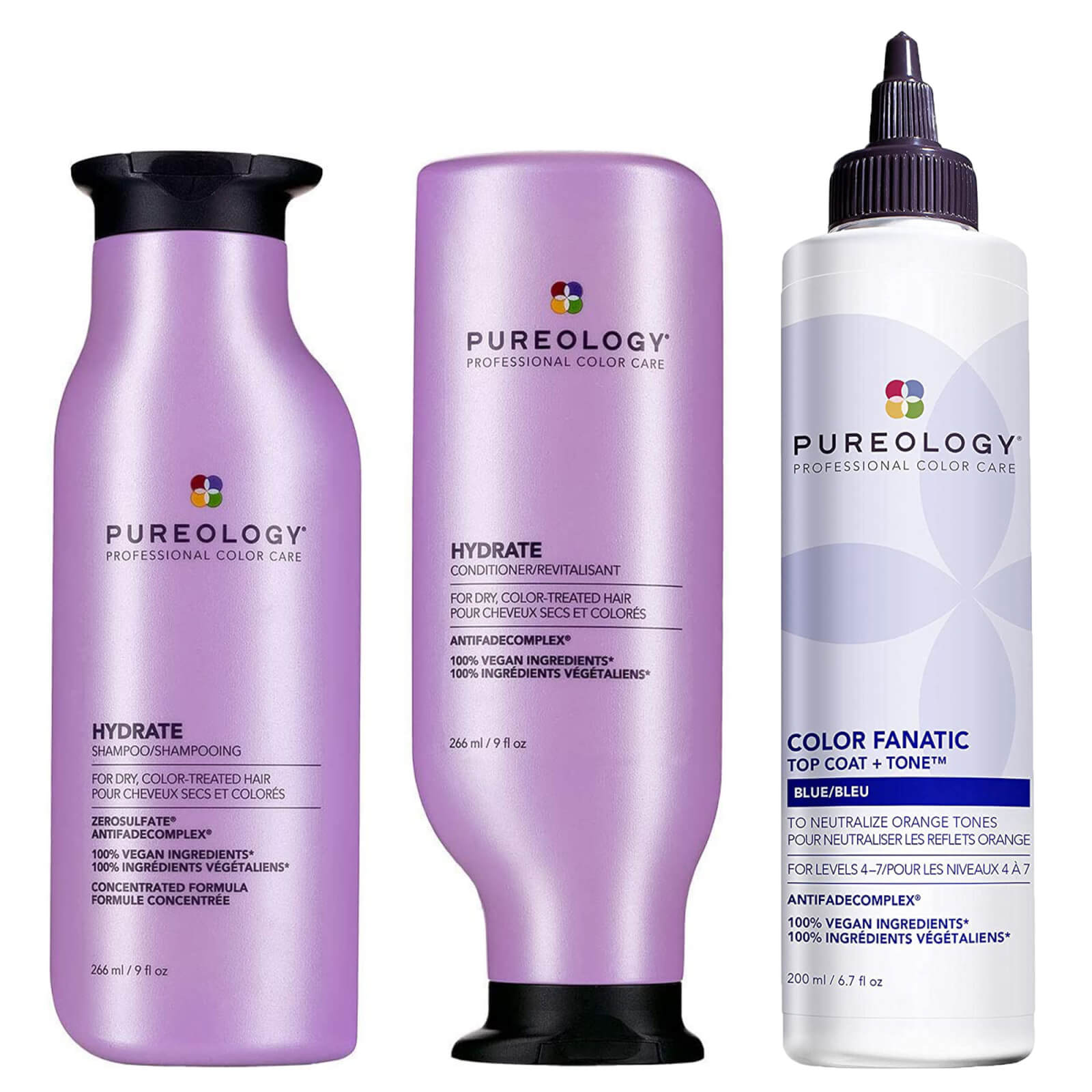 Image of Pureology Hydrate Shampoo, Conditioner and Color Fanatic Blue Toner Routine for Neutralising and Hydrating Brassy Tones