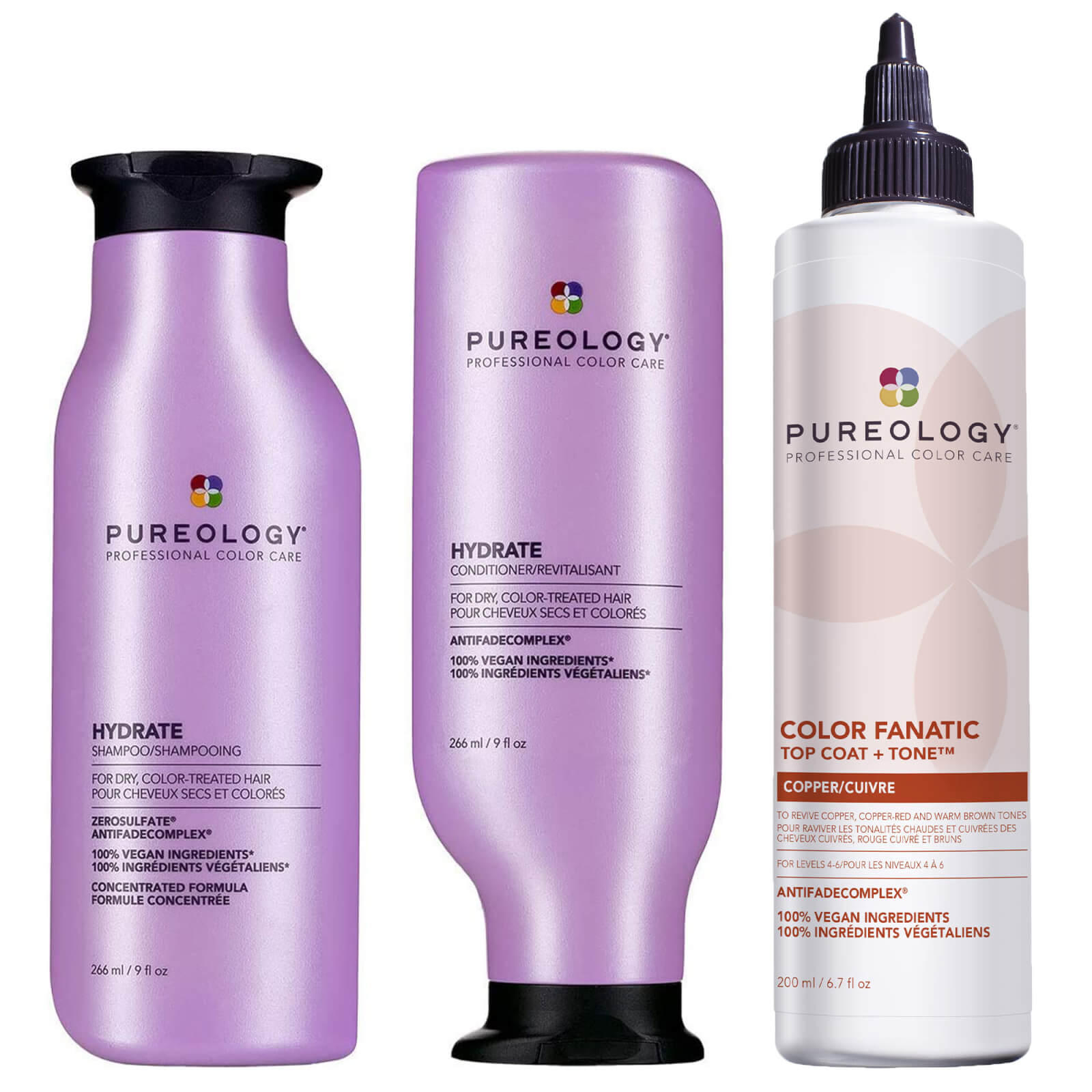Pureology Hydrate Shampoo, Conditioner and Top Coat & Tone Routine for Neutralising and Hydrating Co