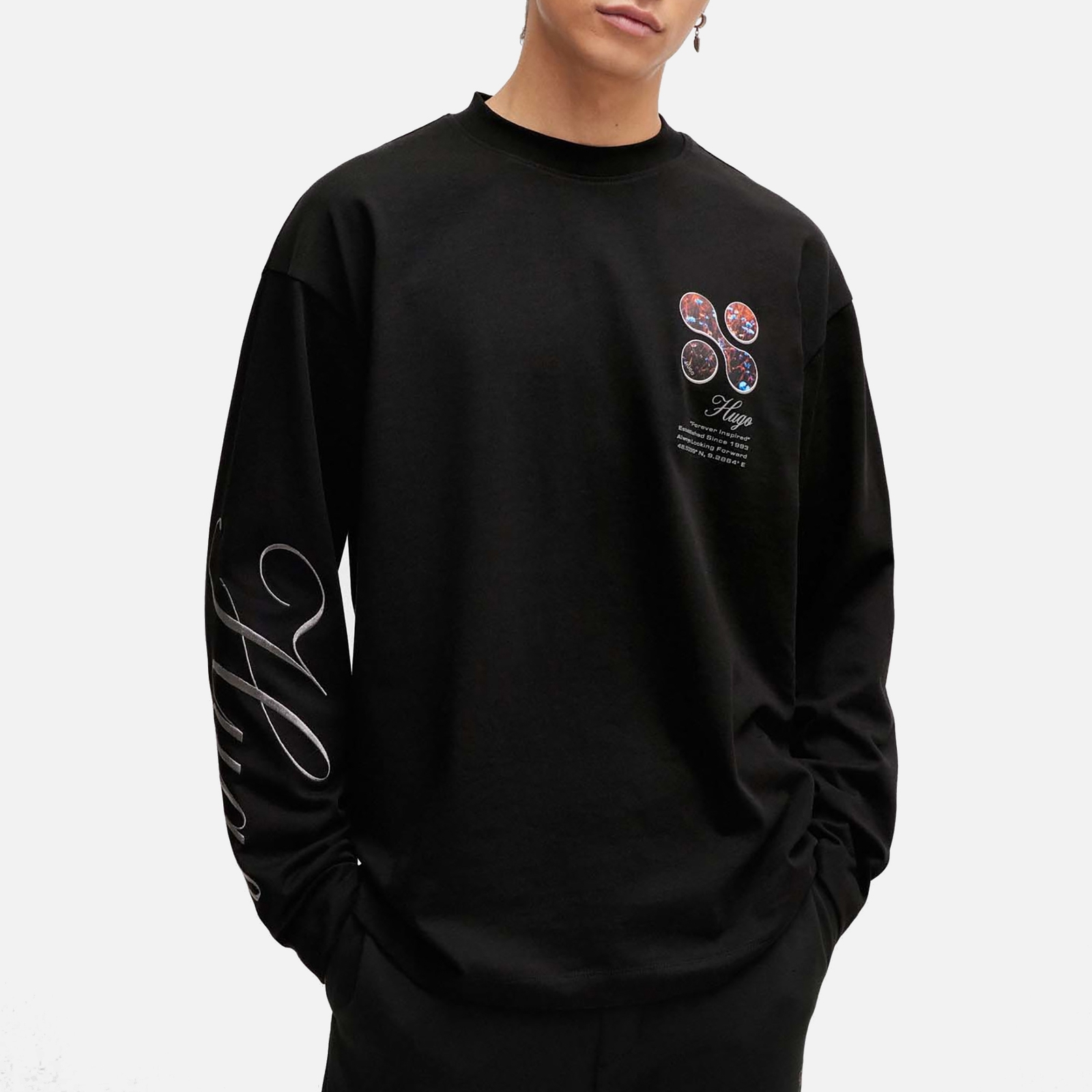 HUGO Deaside Graphic Cotton-Jersey Long Sleeve T-Shirt