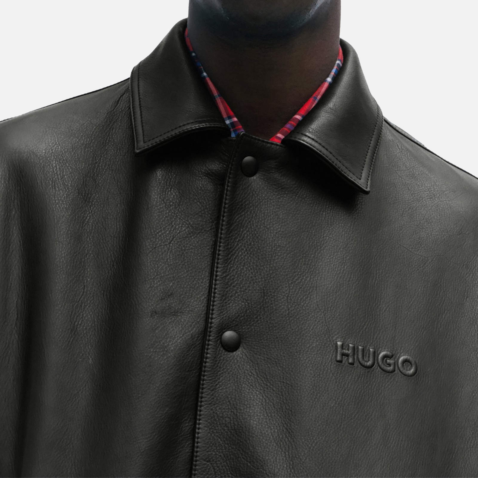 hugo logos letterman leather jacket - s