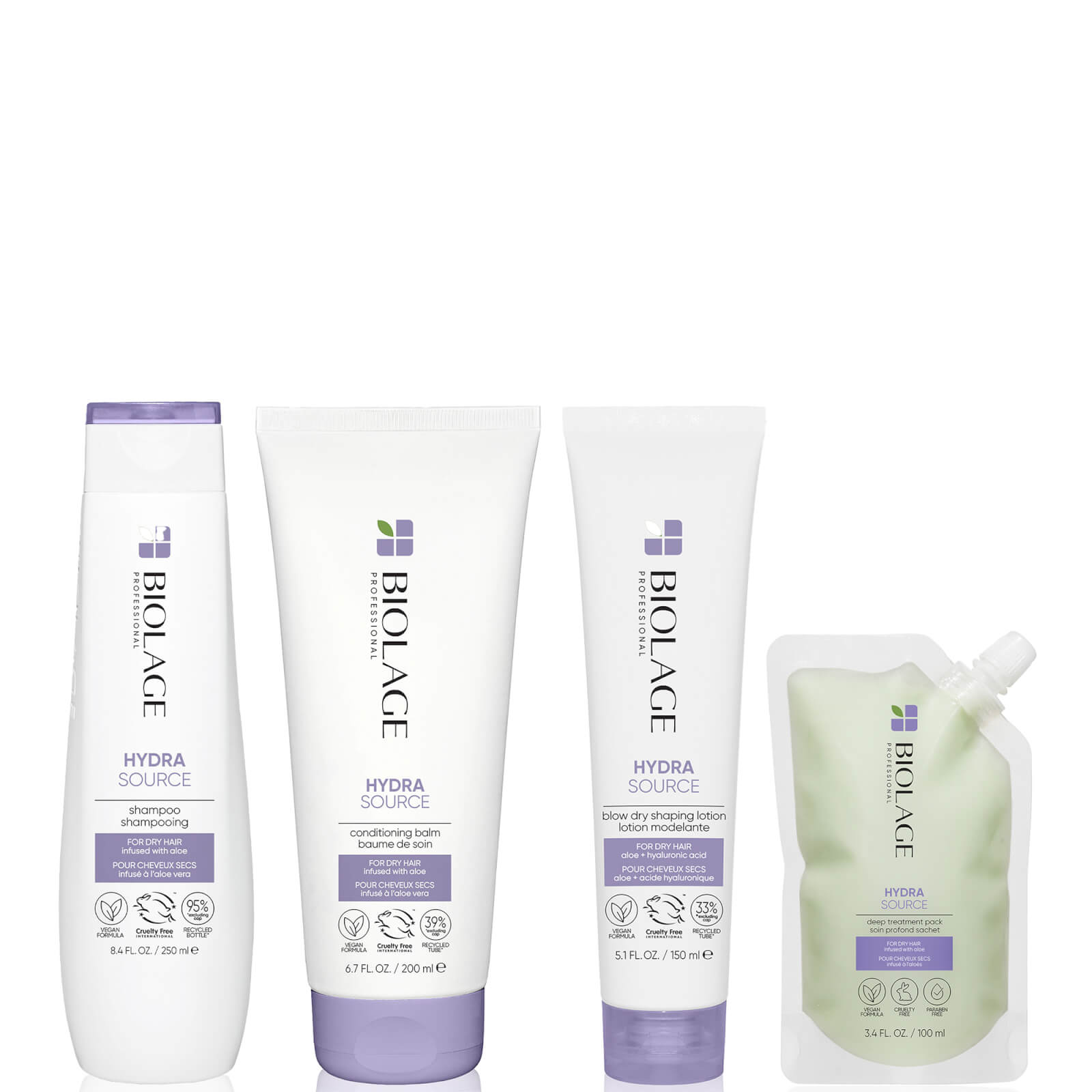 Biolage Hydrasource Hydrating Shampoo, Conditioner, Blow Dry Lotion and Deep Treatment Hair Mask Rou