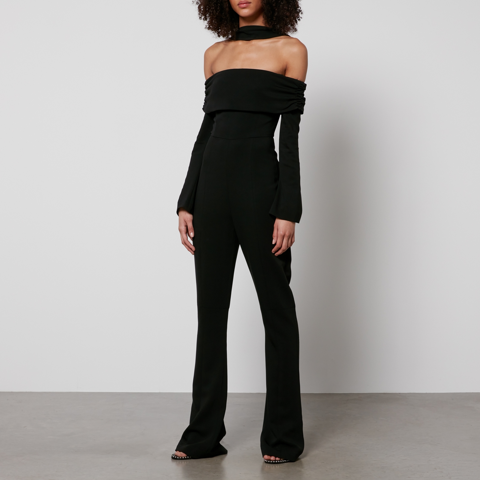 De La Vali Albie Off-Shoulder Halterneck Crepe Jumpsuit - UK 14